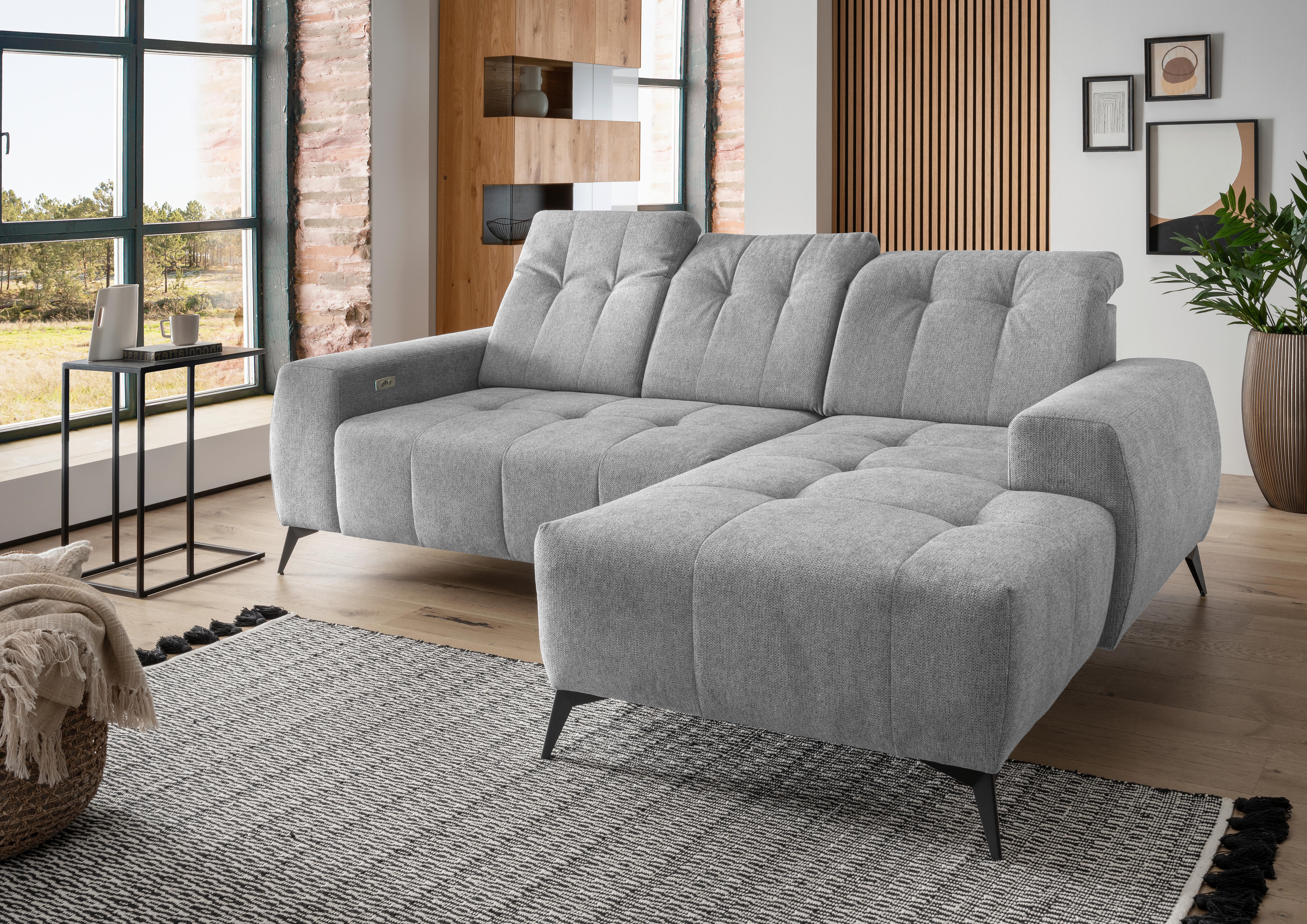 Ecksofa mit USB Anschluss Sano,silberfarben,s:258x180 cm - Silberfarben/Schwarz, MODERN, Textil (258/180cm) - Livetastic