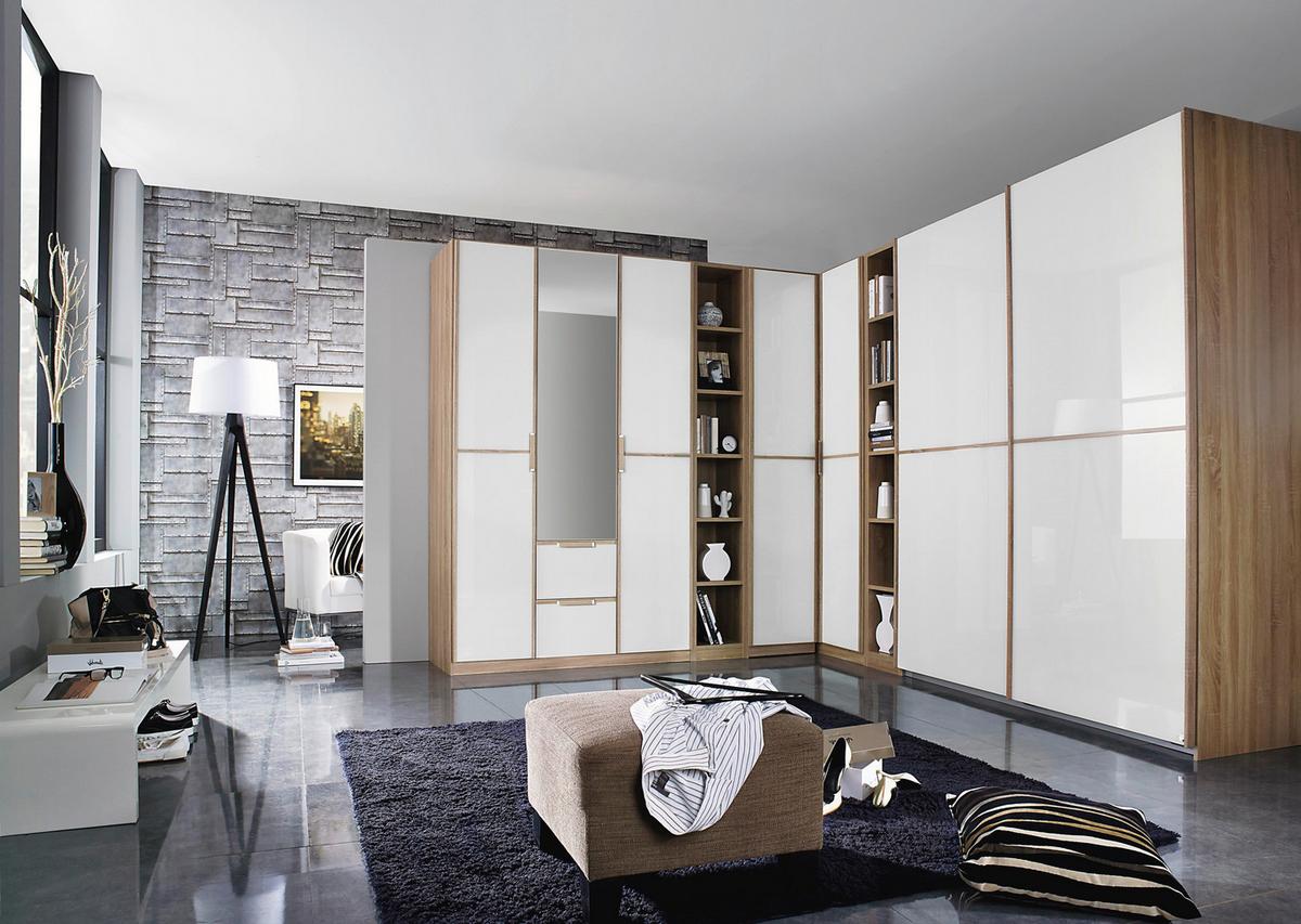 Eckschrank Mit Spiegel 271x363cm Essensa Weiß/Eichef. - Eichefarben/Weiß, Design, Holzwerkstoff (271/363cm) - Rauch Möbel