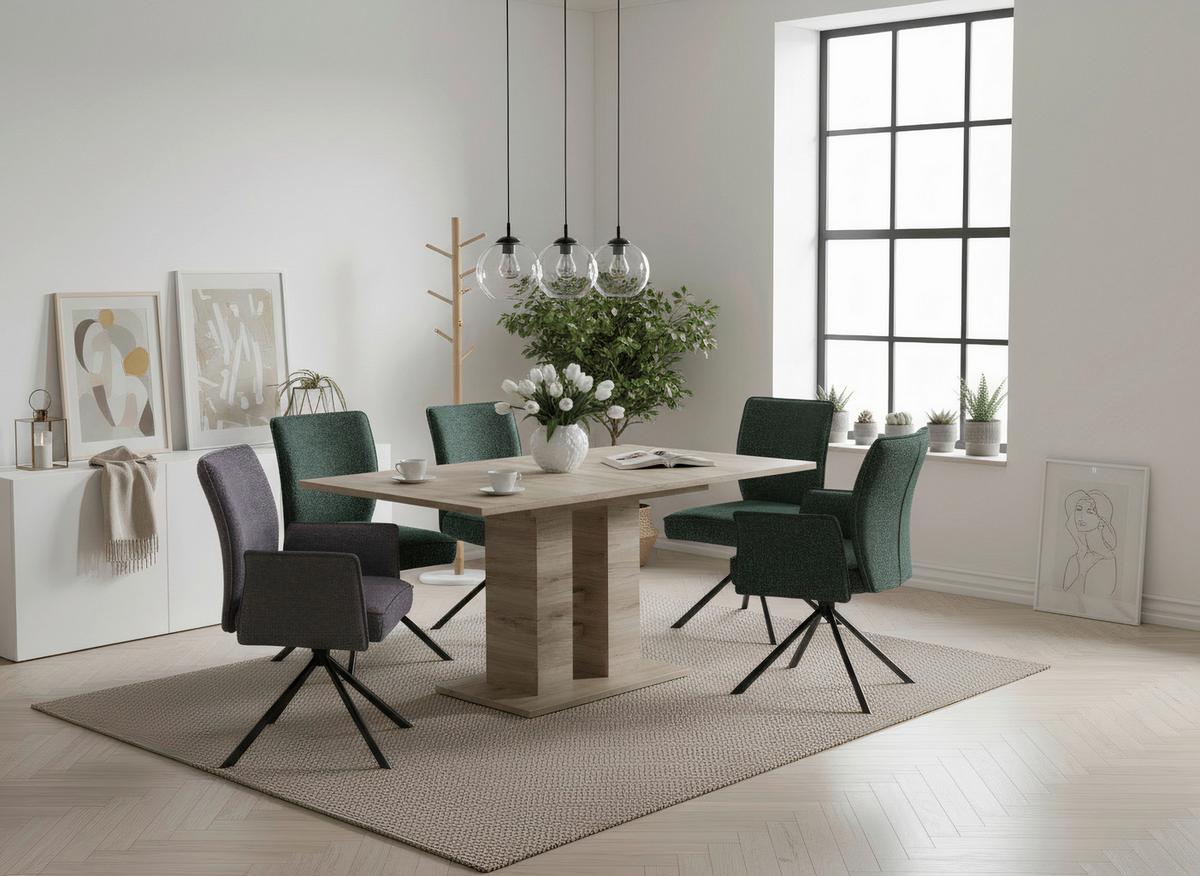 Vierfußstuhl Ellen II Webstoff Grün, B: 49 cm - Schwarz/Grün, MODERN, Textil/Metall (49/90/60cm)