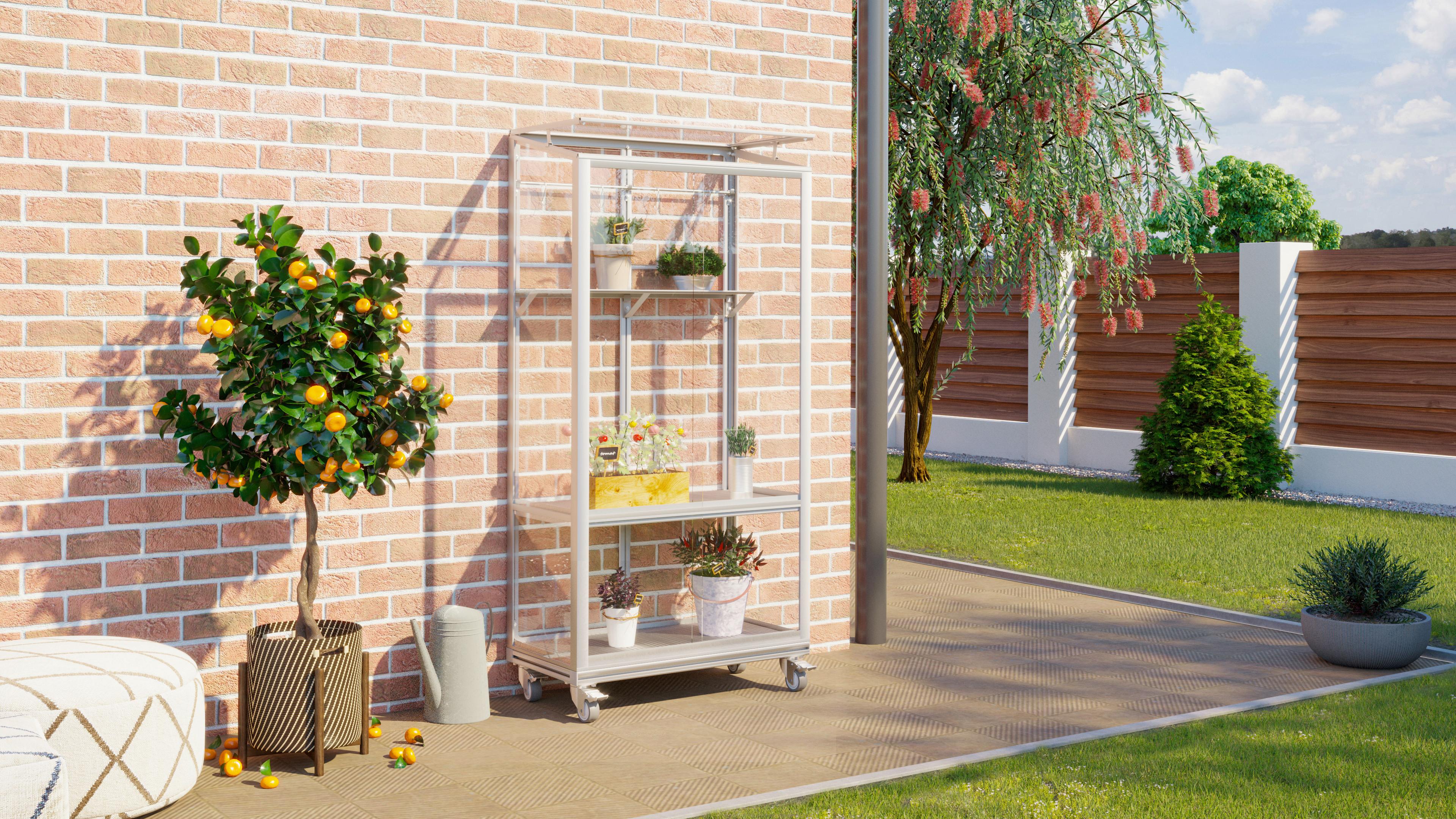 Balkon-Gewächshaus POLIS 350 Alufarben  H: 168,2 cm - Alufarben, Basics, Glas/Metall (81,2/168,2/42,8cm)