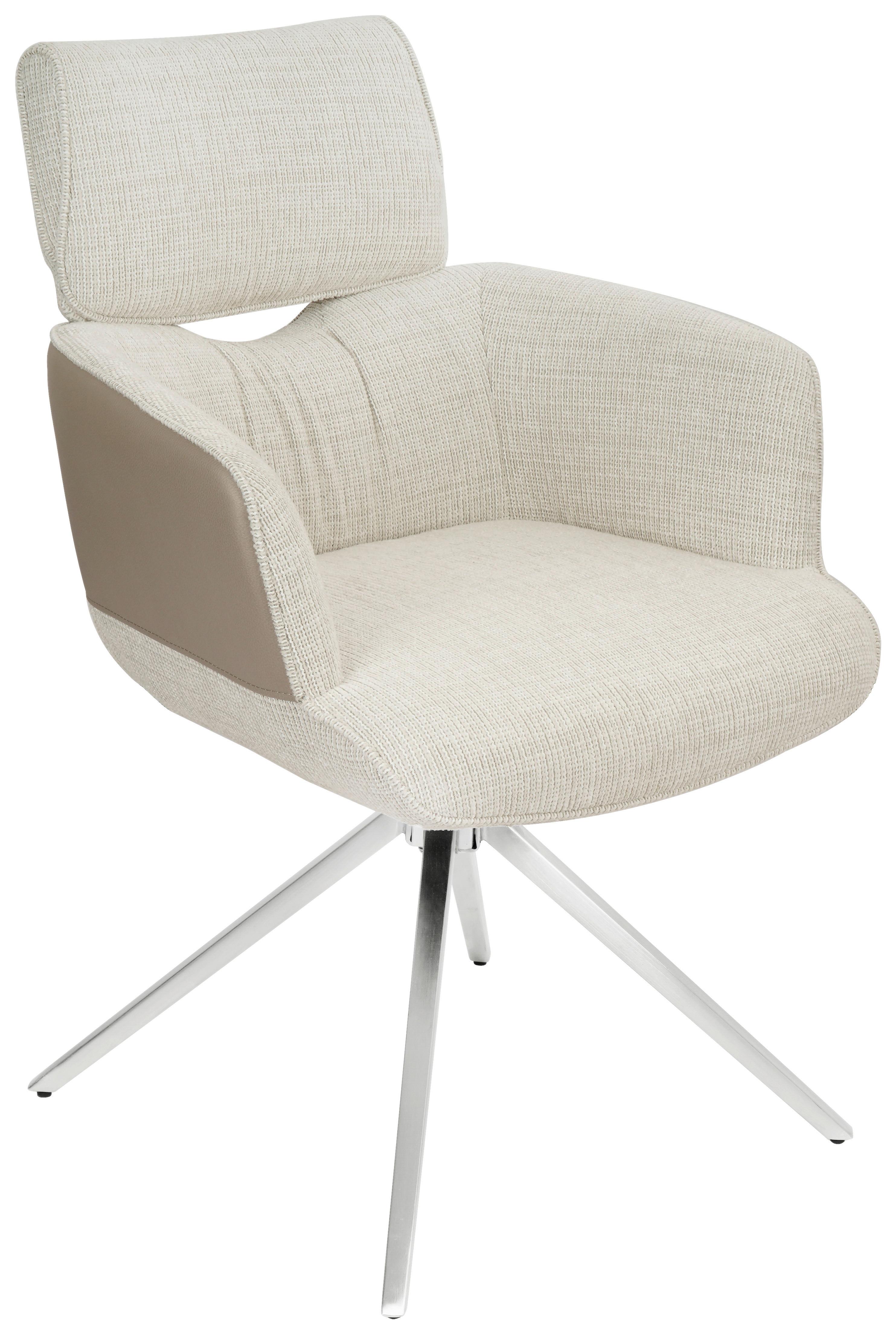 Armlehnstuhl Blake Beige, Sitzfl. 360° drehbar - Taupe/Edelstahlfarben, KONVENTIONELL, Textil/Metall (59,5/90,5/64,5cm) - Livetastic