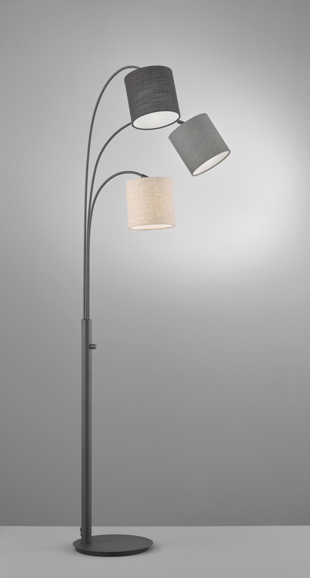 Stehlampe Shade Grau/Schwarz/Sandfarben - Sandfarben/Schwarz, Design, Textil/Metall (186cm) - Fischer & Honsel