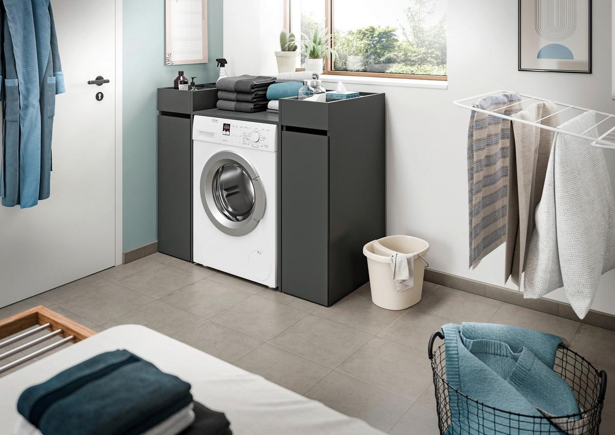 Waschmaschinenschrank Free Anthrazit B: 124cm - Anthrazit/Schwarz, Basics, Holzwerkstoff (124/101/60cm) - MID.YOU