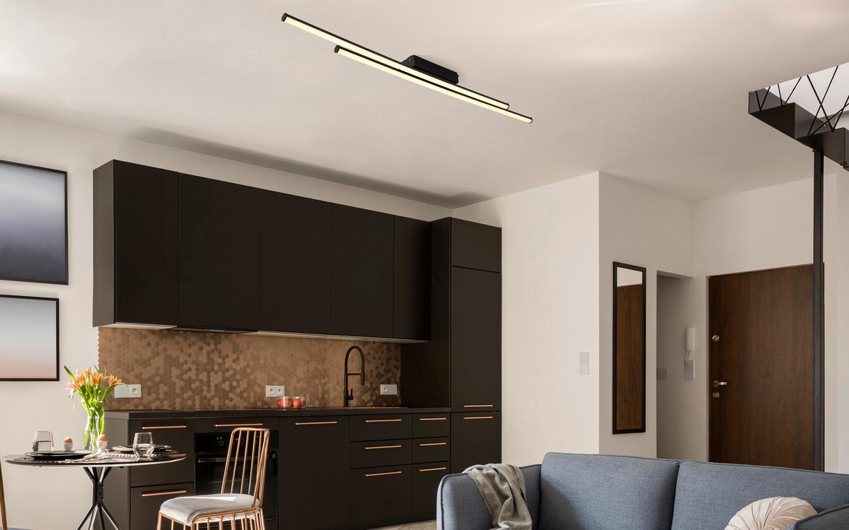 LED-Deckenleuchte 67342-24d Kirina - Schwarz/Weiß, Design, Kunststoff (110/6/6,6cm) - Globo