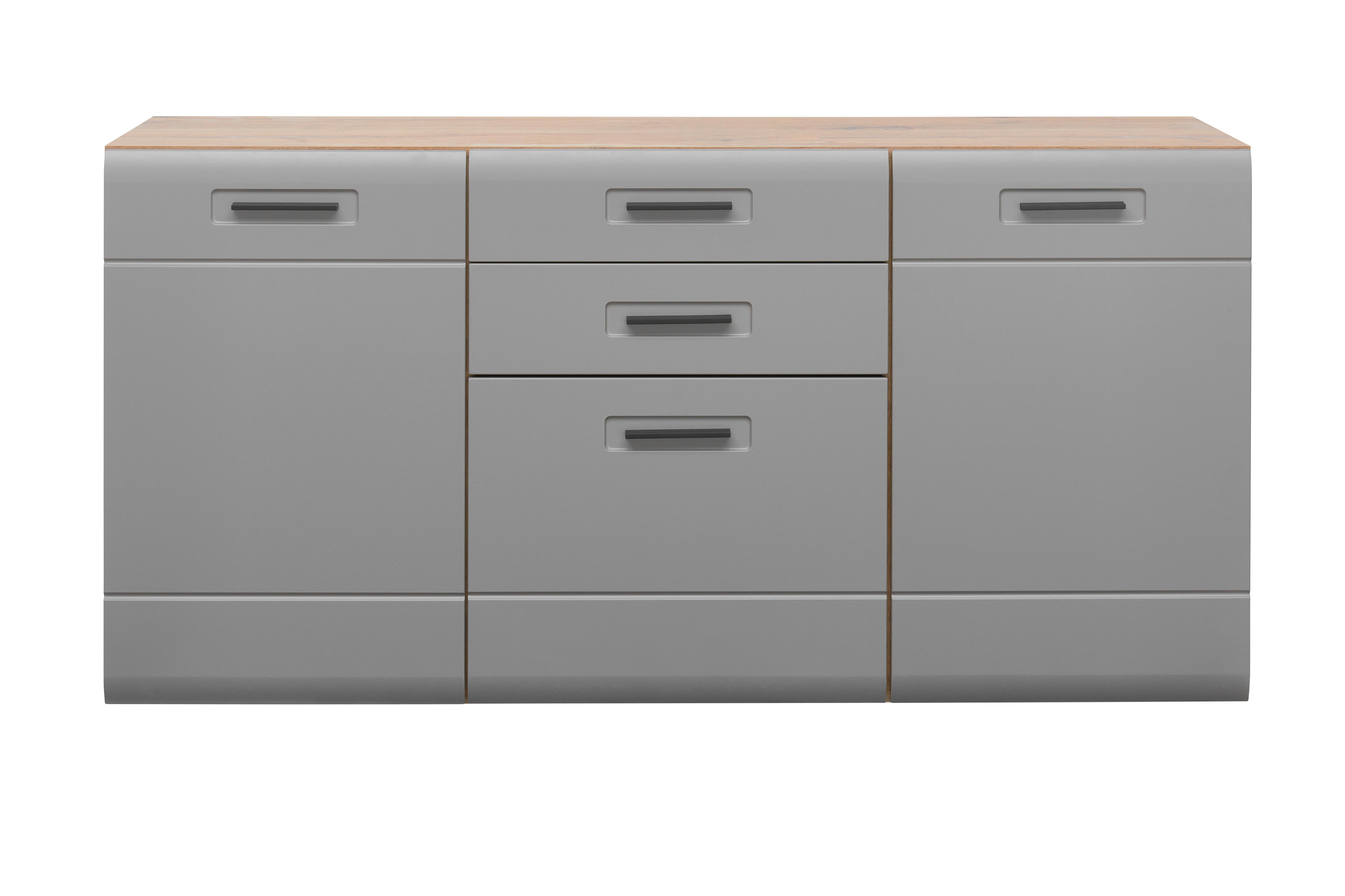 Sideboard Soft-close B: 163,2 Cm Auris, Basalt/eiche Dekor - Grau, MODERN, Holzwerkstoff (163,2/81,3/43,1cm) - Luca Bessoni