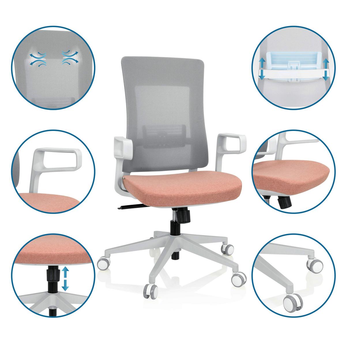 Drehstuhl Comfio Wm Grau/rosa Bis 120 Kg - Rosa/Grau, Basics, Kunststoff/Textil (58/104/59cm) - MID.YOU