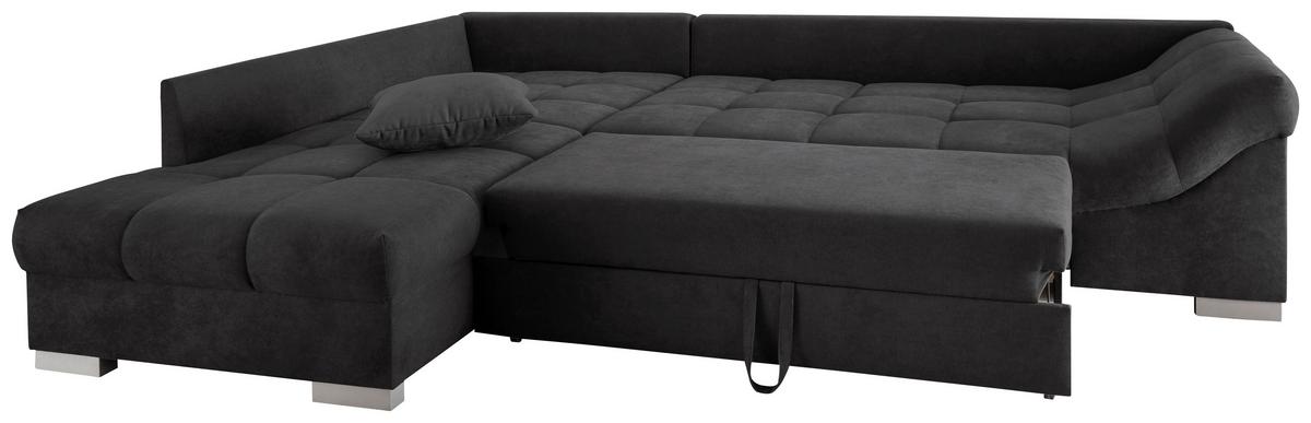 Eckschlafsofa Alvito Schwarz S: 202/298 cm - Silberfarben/Schwarz, Design, Textil (202/298cm) - MID.YOU