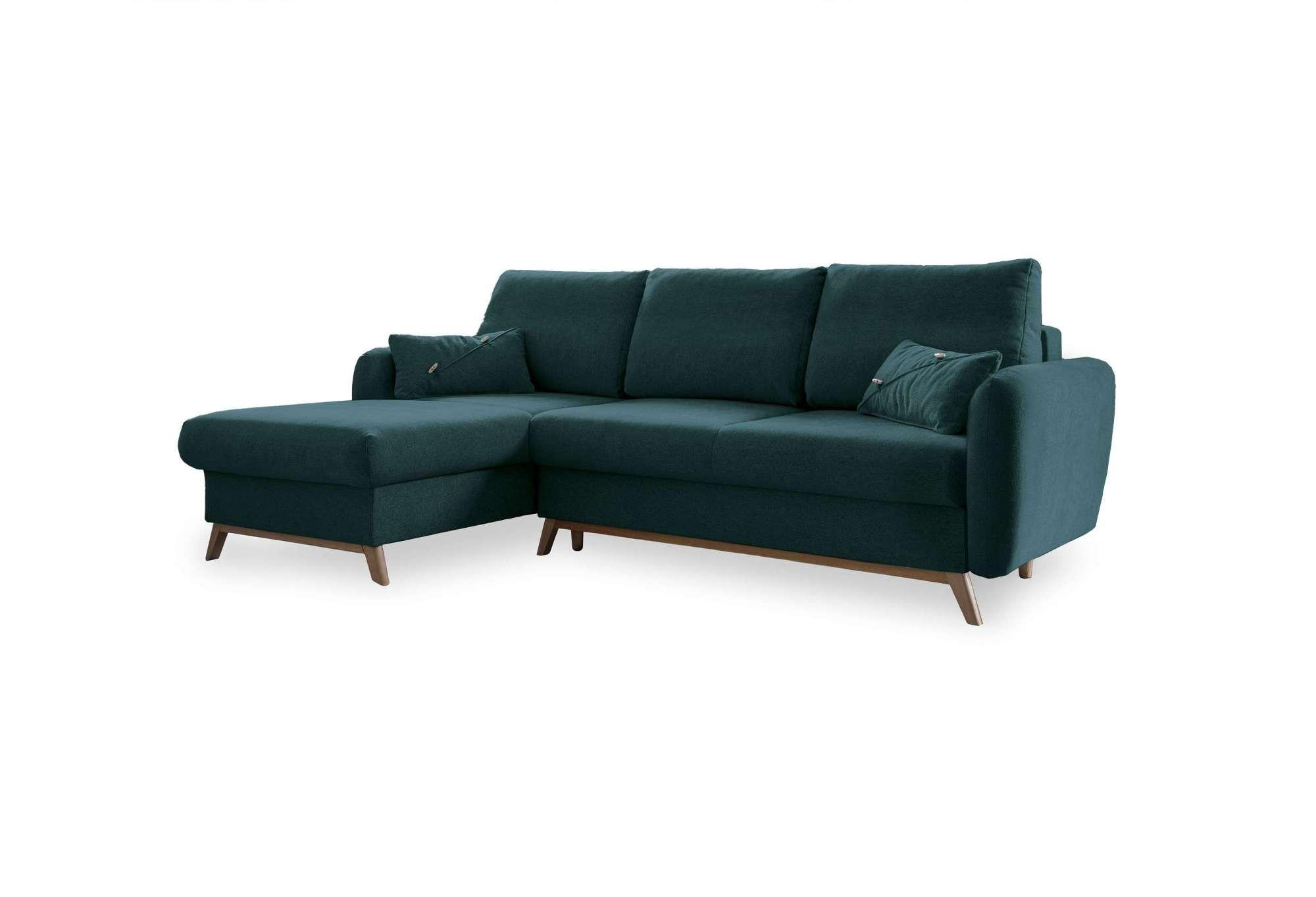 Sedačka LUCILE S, ľavá, tyrkysová, úl.priestor a lôžko - prírodná farba/tyrkysová, drevo/textil (157/235cm) - MID.YOU