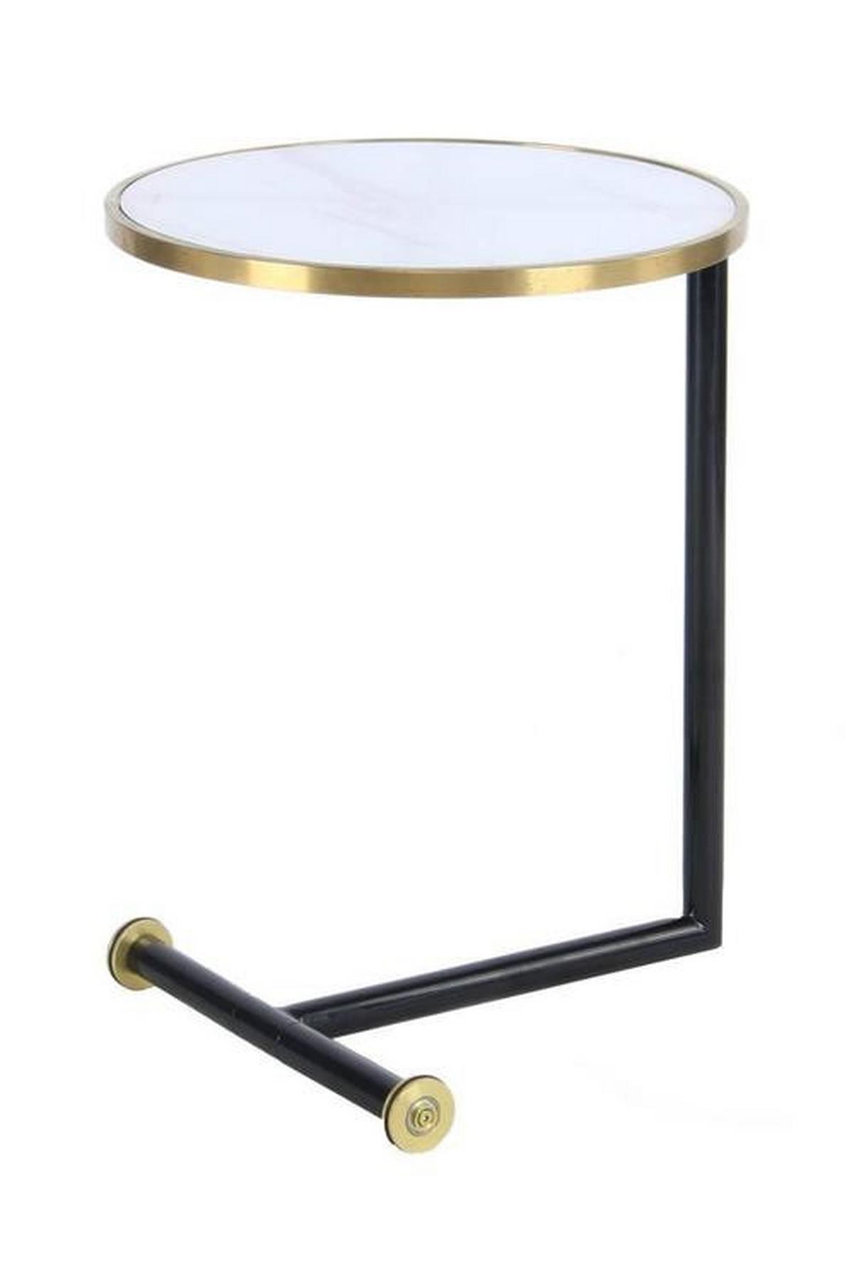 Beistelltisch Rund Servant Weiß/Goldfarben - Goldfarben/Schwarz, Basics, Glas/Metall (46/46/62cm) - Kayoom