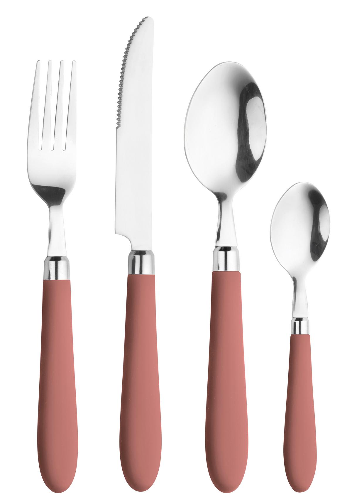 Besteckset Daisy Red Rot/Edelstahlfarben - Edelstahlfarben/Rot, Basics, Kunststoff/Metall - Pintinox