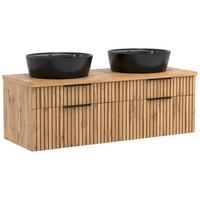 Waschbecken mit Unterschrank Chester B: 120 cm - Eiche Wotan/Schwarz, MODERN, Holzwerkstoff/Stein (120cm) - Held