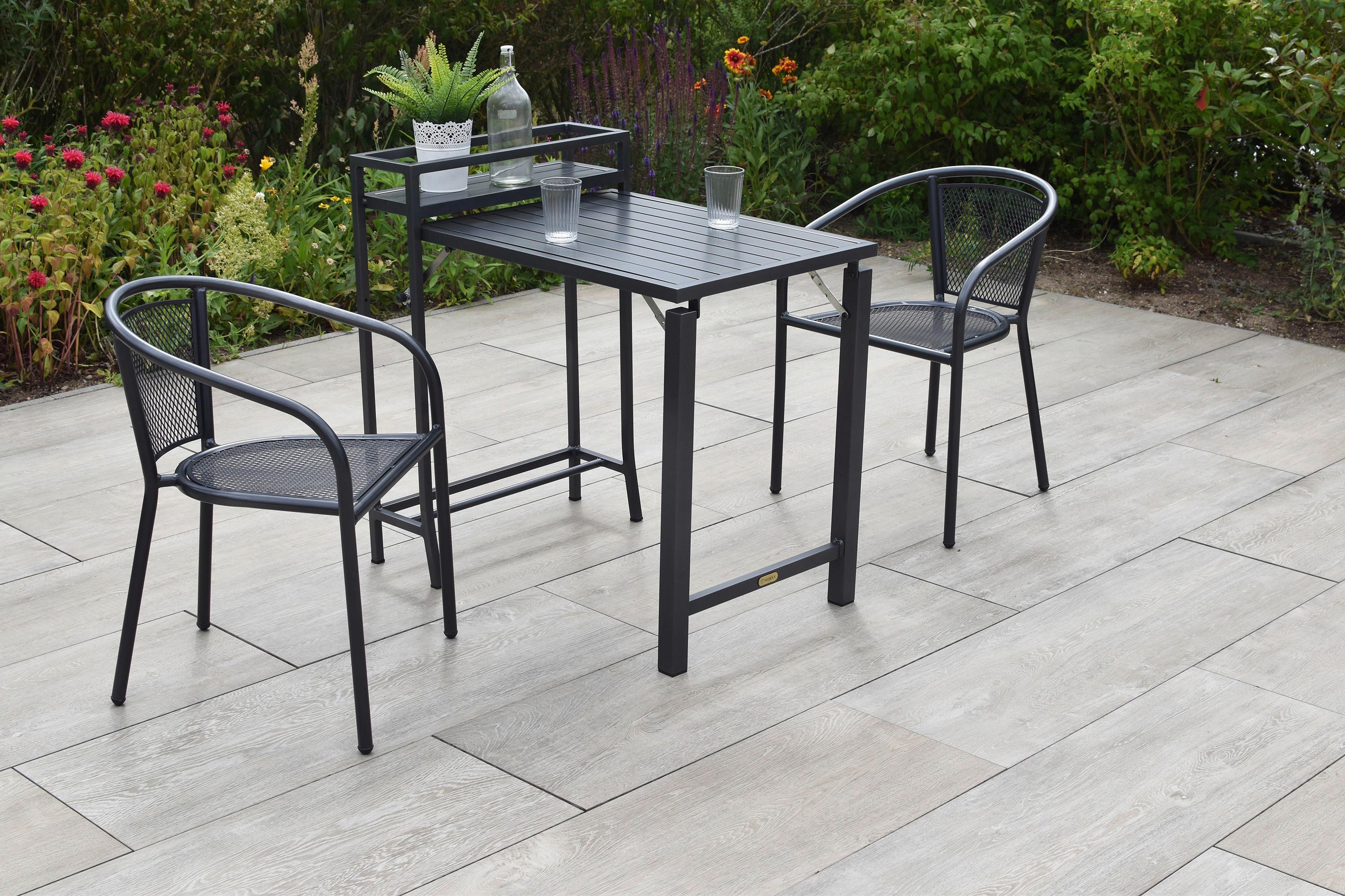 Balkonset Delos 3-tlg. Aus Aluminium,stapelbar + Klappbar - Graphitfarben, KONVENTIONELL, Metall - Gardenson