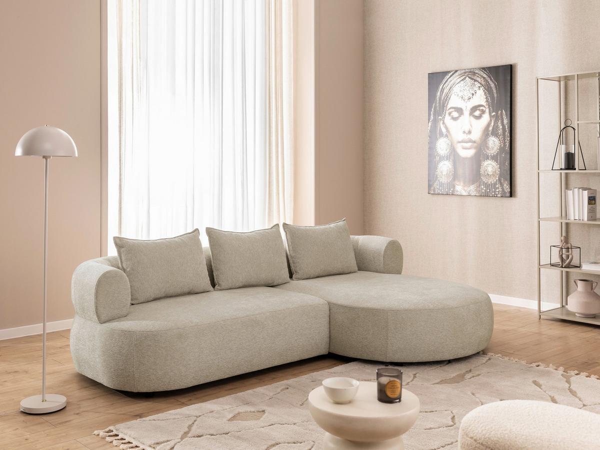 Ecksofa Ferro Beige S: 256x156 cm - Beige/Schwarz, Design, Textil (256/156cm) - Livetastic