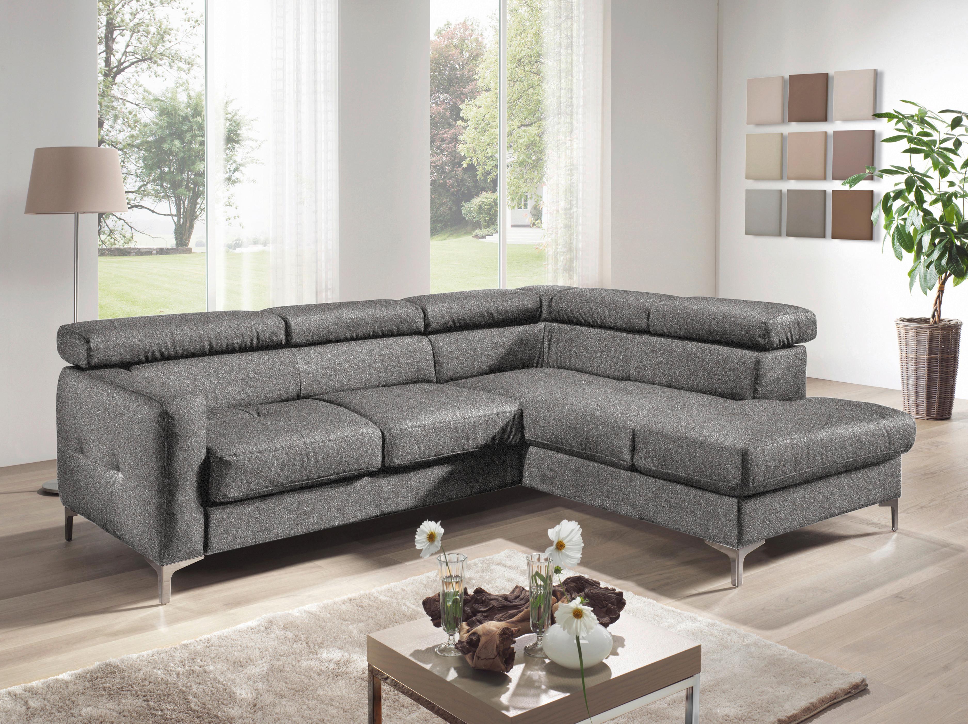 Ecksofa Sammy Graubraun - Chromfarben/Graubraun, Design, Textil (242/207cm) - Livetastic
