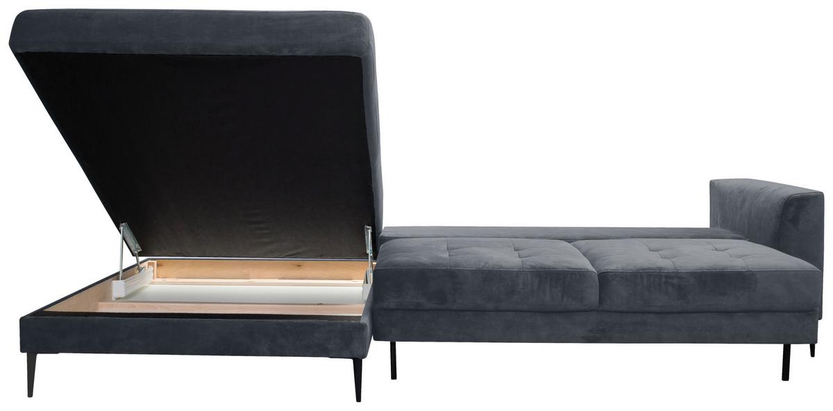 Eckschlafsofa Luzi - Blaugrau/Schwarz, MODERN, Textil (168/280cm) - Trendmanufaktur