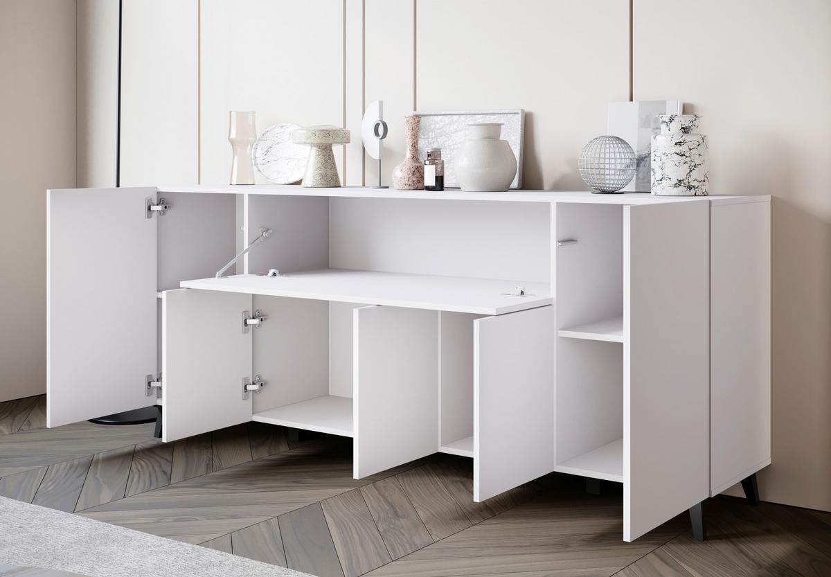 Sideboard Phuket 180 Weiß B: 180 Cm - Schwarz/Weiß, Design, Holzwerkstoff (180/76/37,5cm) - Livetastic