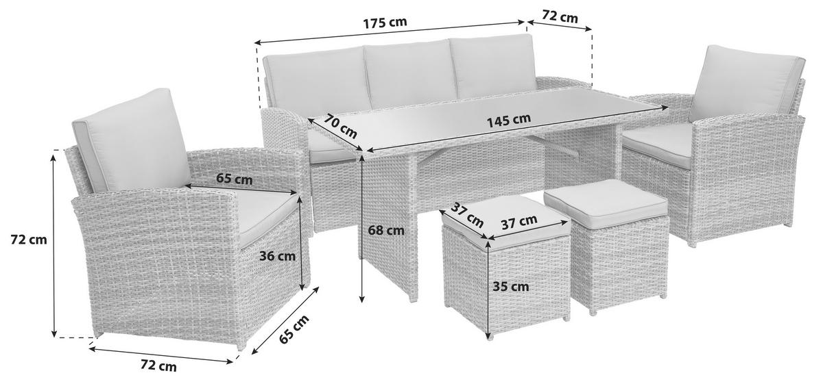 Lounge Garnitúra Malta - sötétszürke/szürke, Modern, műanyag/Üveg (145/68/70cm) - Beldano
