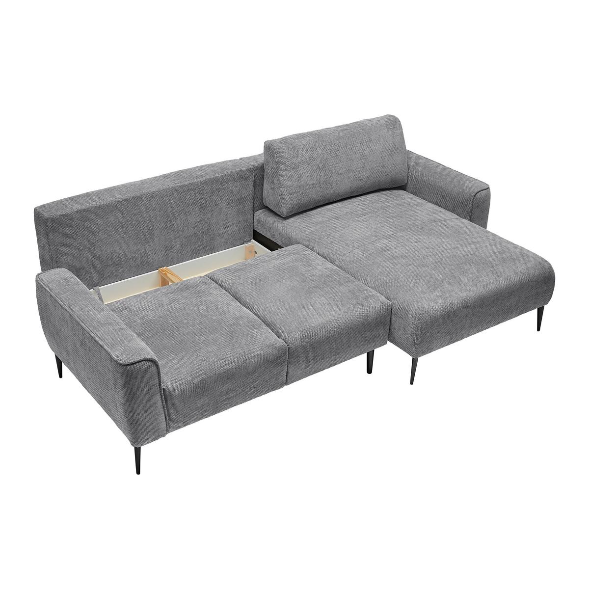 Rohová sedačka CUSTOM, pravá, šedá žinylka - šedá/černá, Moderní, kov/textil (255/164cm) - Mömax
