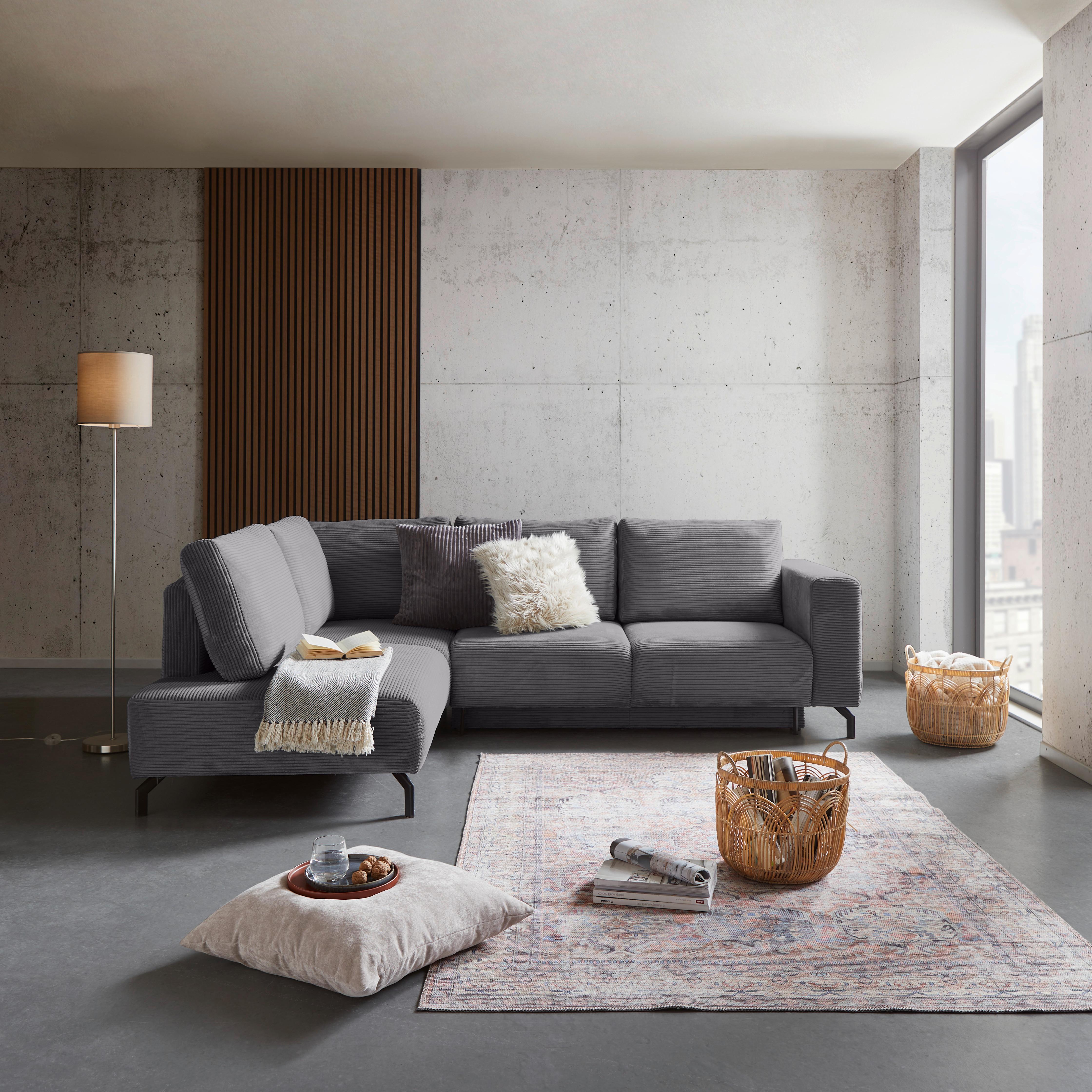 Rohová sedačka VENI, levá, tmavě šedý manšestr - černá/tmavě šedá, Moderní, textil (210/272cm) - Ondega