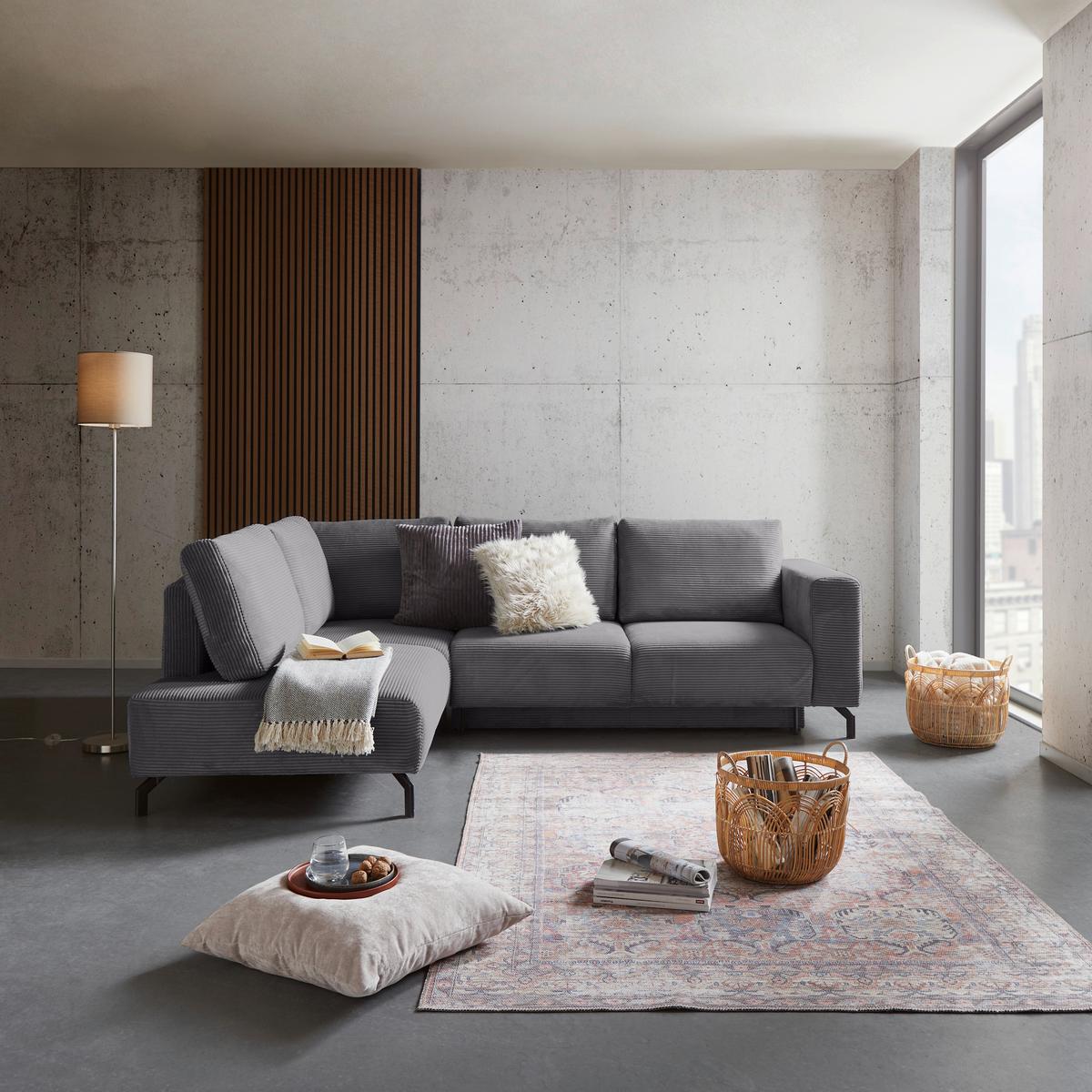 Rohová sedačka VENI, levá, tmavě šedý manšestr - černá/tmavě šedá, Moderní, textil (210/272cm) - Ondega