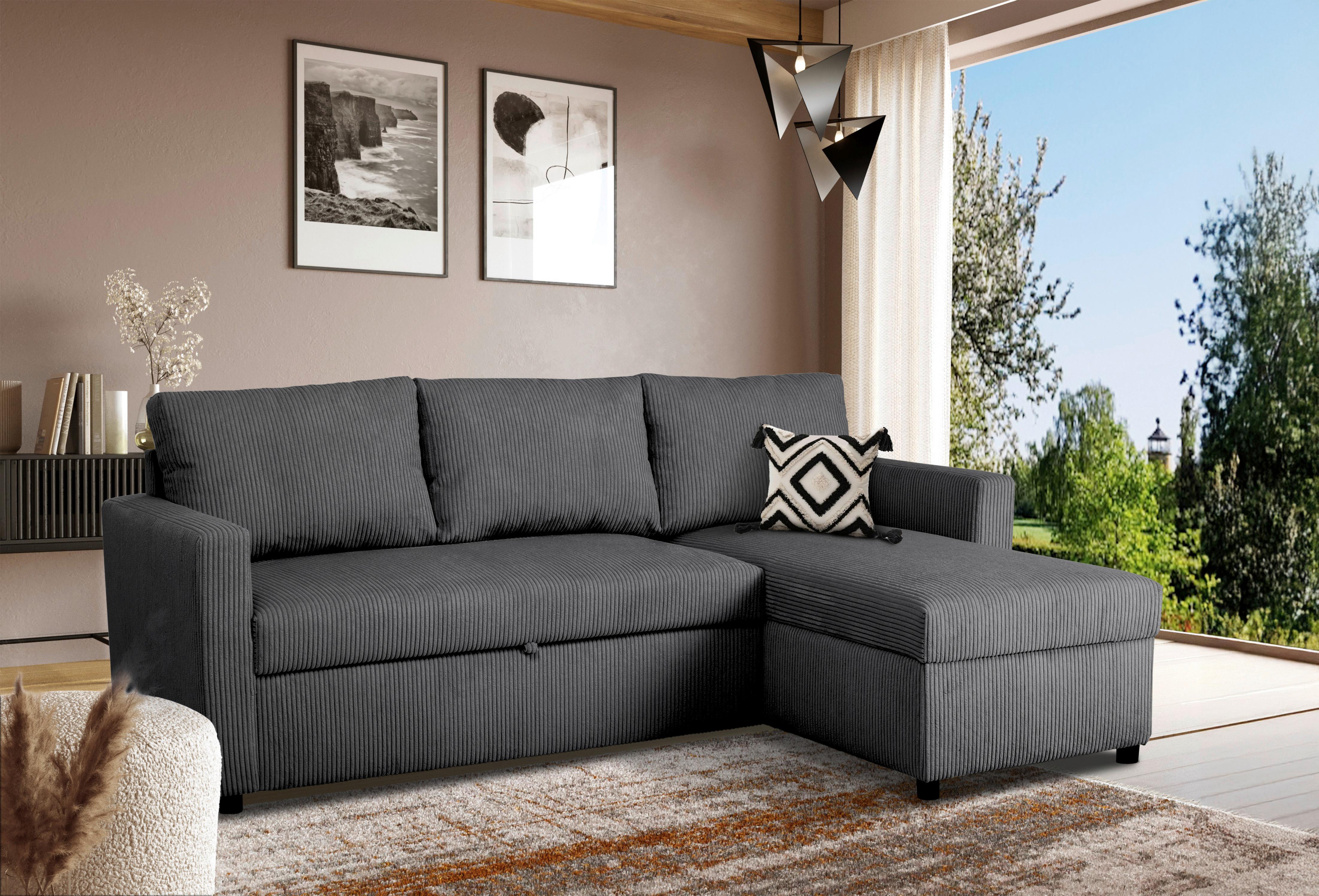 Ecksofa Paris Anthrazit Mit Schlaffunktion L: 215 Cm - Anthrazit/Schwarz, Basics, Holz/Holzwerkstoff (215/145cm)