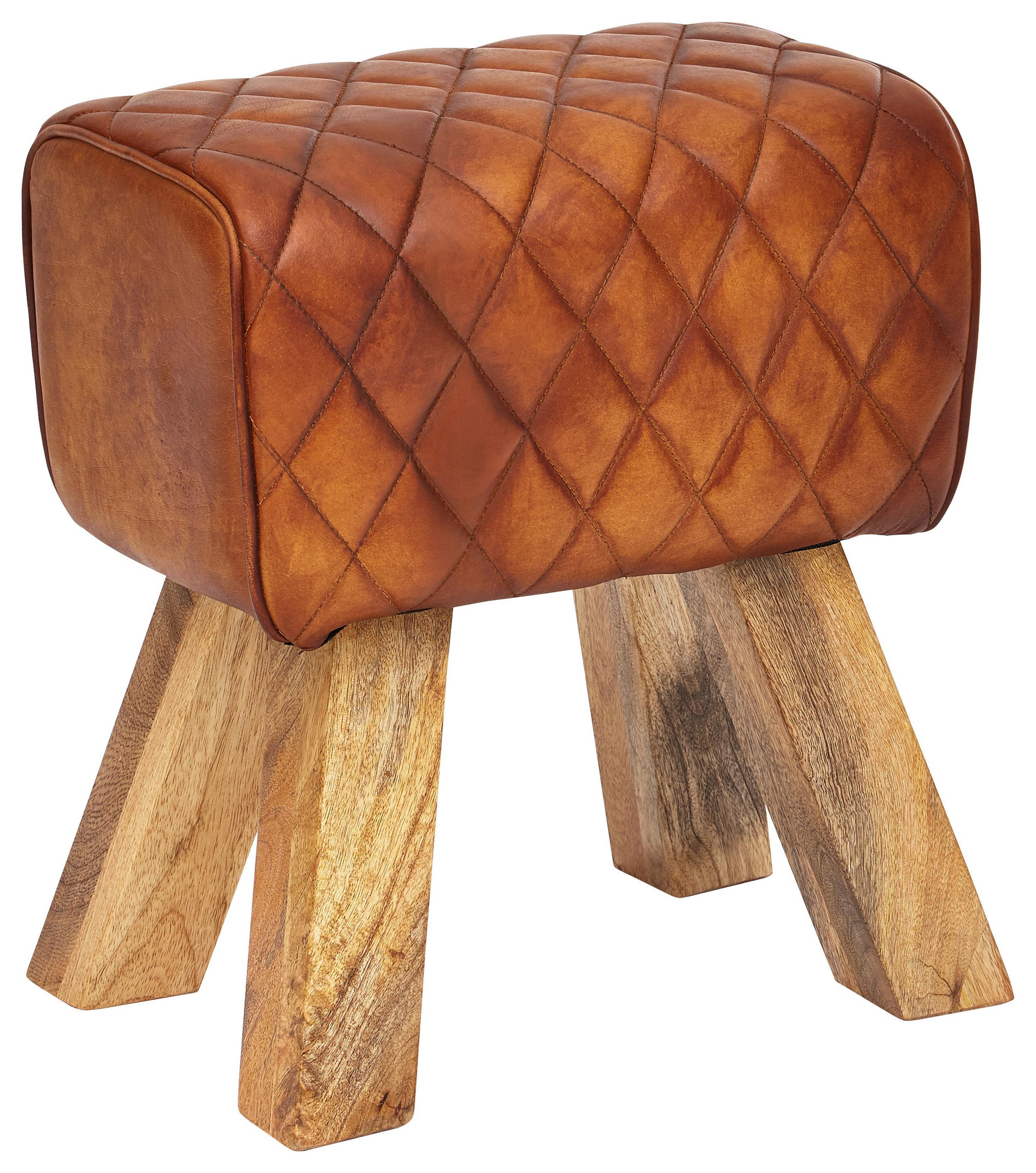 Hocker Leder Braun Sitz Gepolstert H: 48 cm Rechteckig