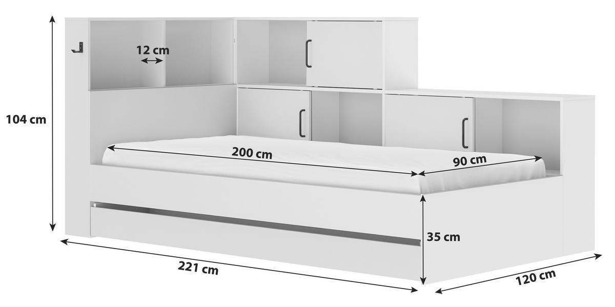 Stauraumbett Mit Bettlade 90x200 Cm Erwan Grau/weiß - Weiß/Grau, MODERN, Holzwerkstoff (90/200cm) - MID.YOU