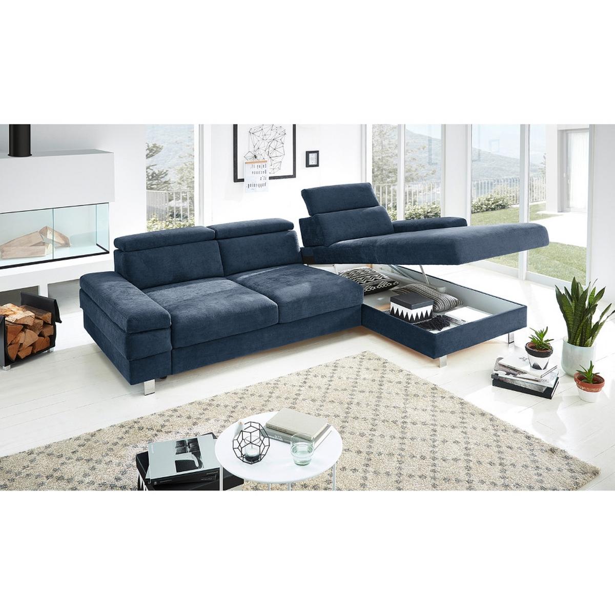 Ecksofa Elvis Dunkelblau S: 259x182 cm - Silberfarben/Dunkelblau, KONVENTIONELL, Textil (259/182cm) - Trendmanufaktur