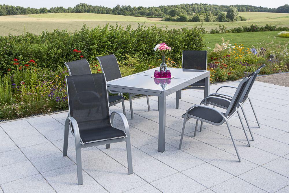 Gartensessel 2er-set Stapelbar Amalfi Metall/textil - Silberfarben/Schwarz, ROMANTIK / LANDHAUS, Textil/Metall (56/97/76cm) - Gardenson