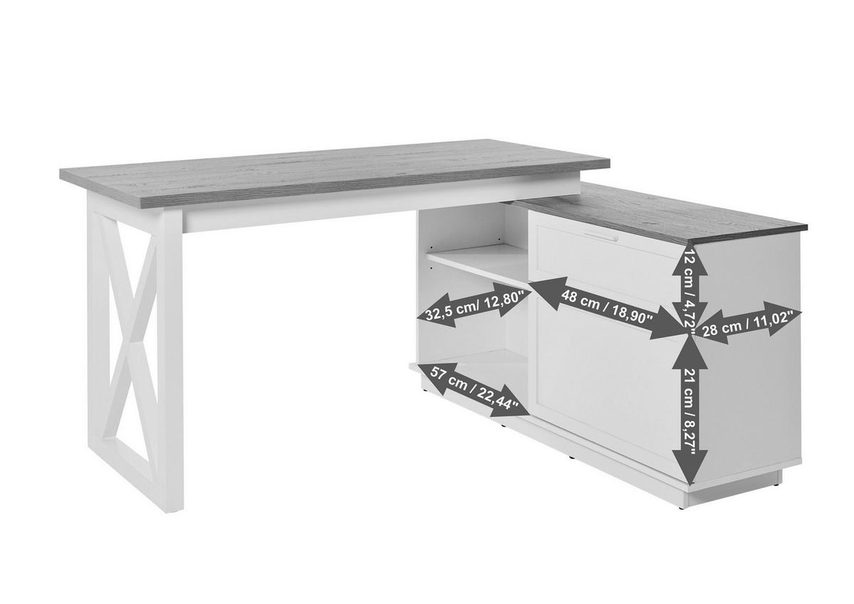 Eckschreibtisch mit Stauraum B 119 cm H 75 cm Chalet - Eichefarben/Weiß, KONVENTIONELL, Holzwerkstoff (150/119/75cm) - Livetastic