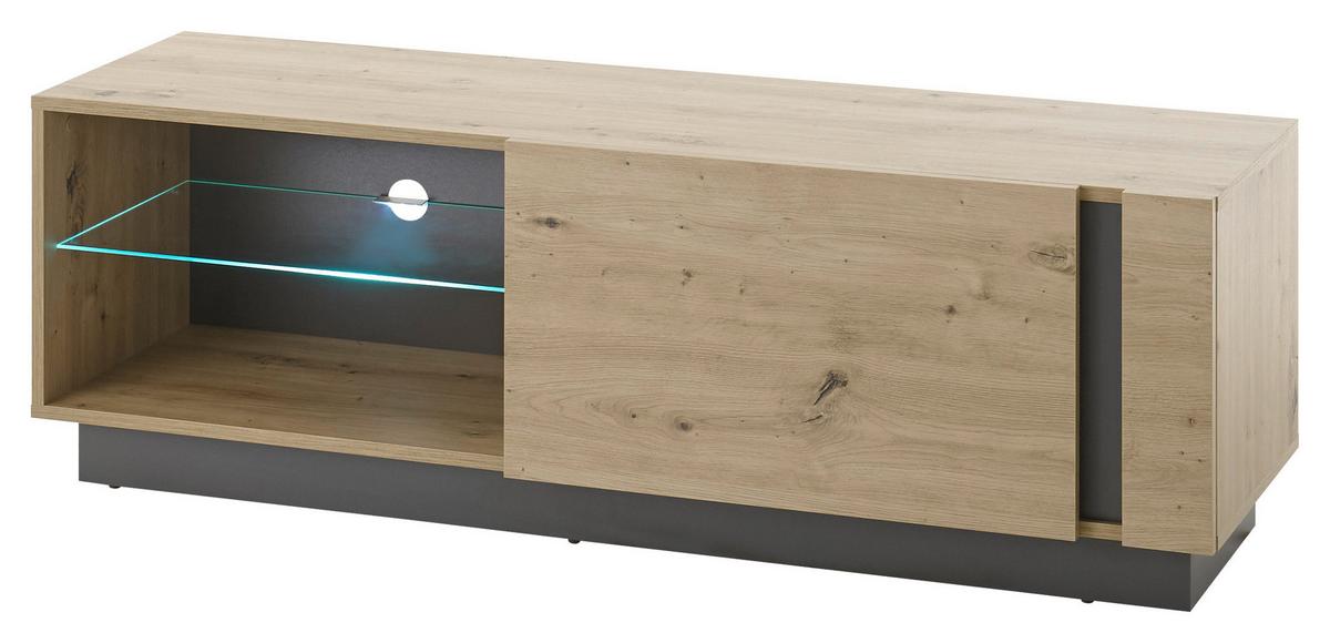 Lowboard Clair Grau/Eiche Dekor B:138cm - Eiche Artisan/Grau, Design, Glas/Holzwerkstoff (138/46/40cm) - MID.YOU