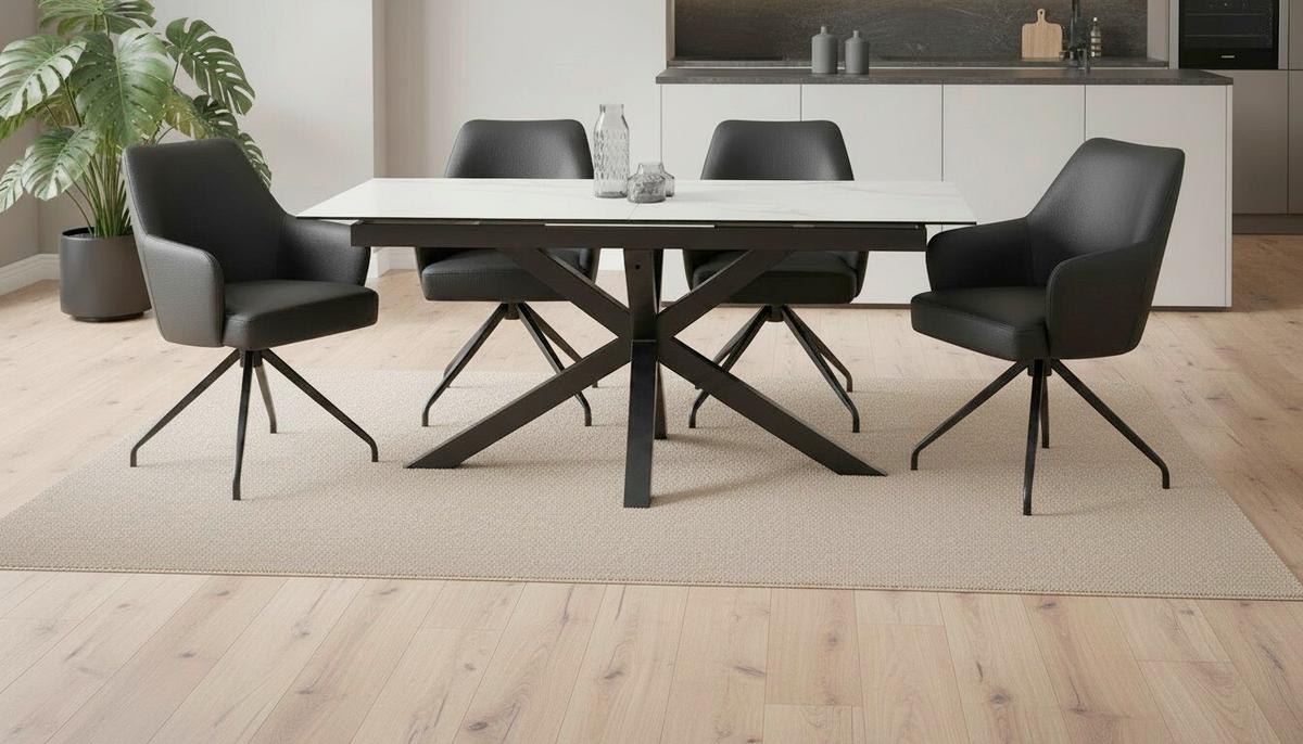 Esstisch Lotus Schwarz/Weiß L: 168-210 cm - Schwarz/Weiß, MODERN, Glas/Keramik (168-210/90/76cm) - MID.YOU