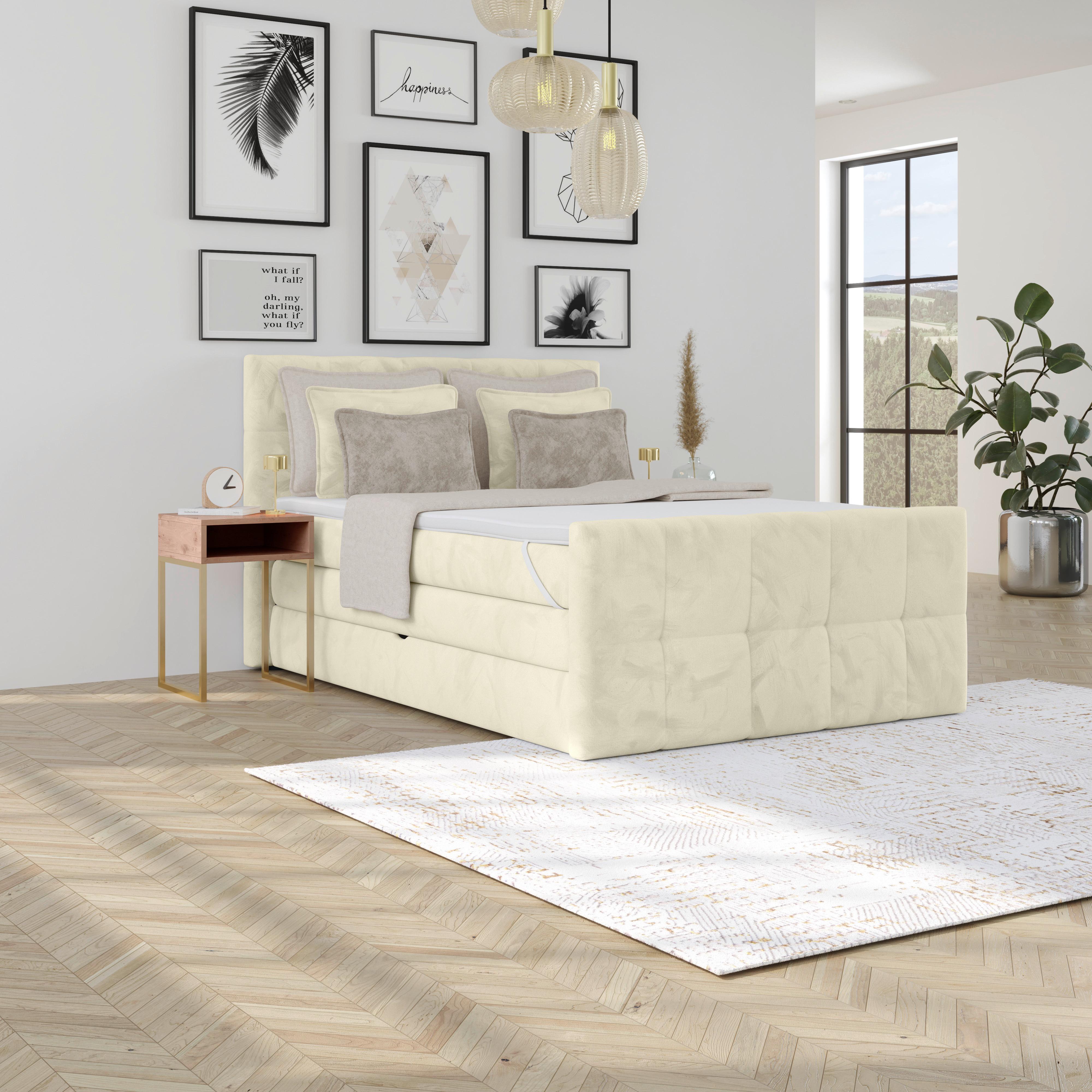 Boxspringbett mit Topper und Bettkasten 140x200 cm Medino - Champagner, KONVENTIONELL, Holz/Holzwerkstoff (140/200cm) - Luca Bessoni