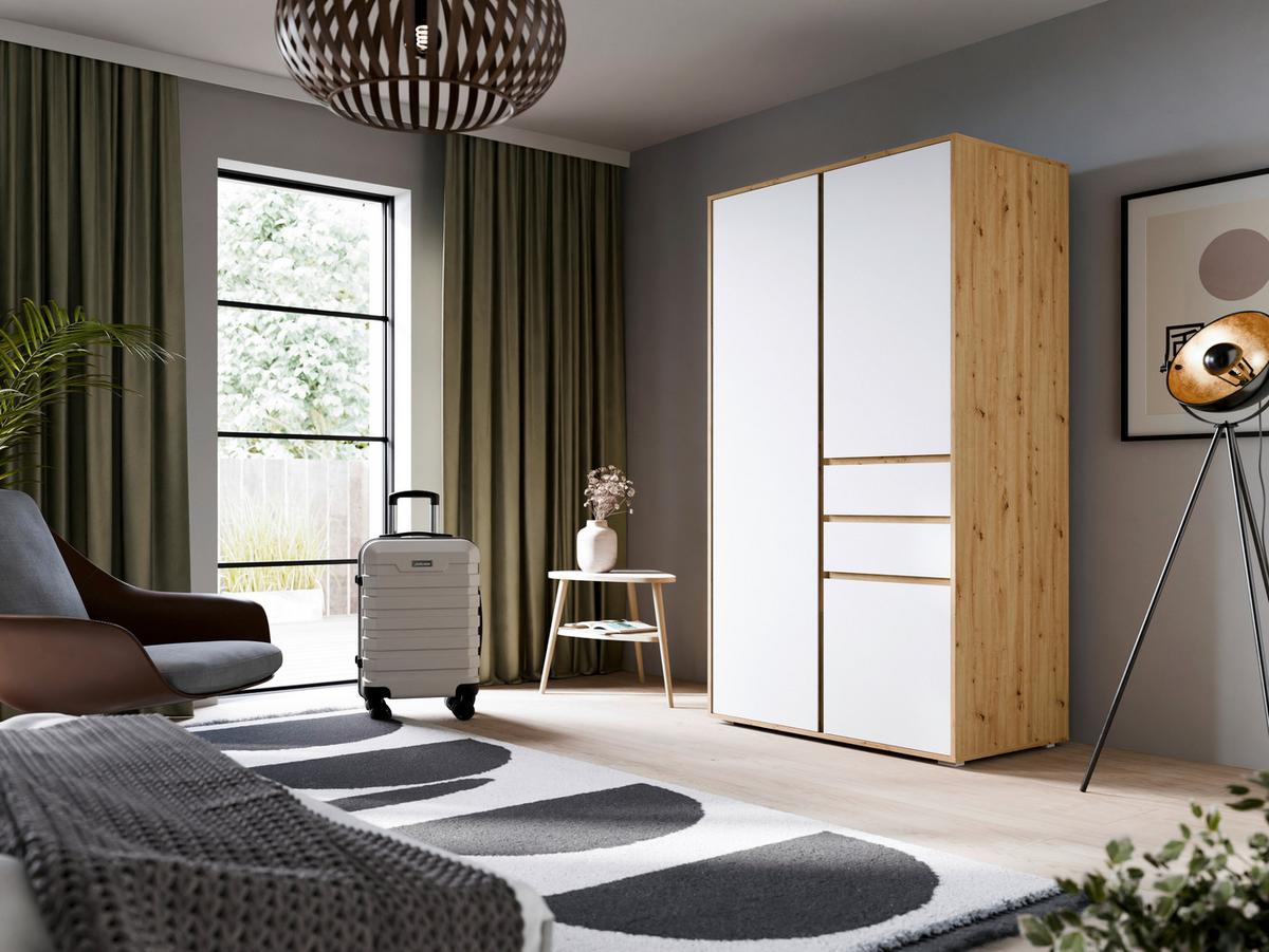 Drehtürenschrank Falun Weiß /Eiche Artisan Dekor B: 100cm - Weiß/Eiche Artisan, MODERN, Holzwerkstoff (100/194/56cm) - MID.YOU