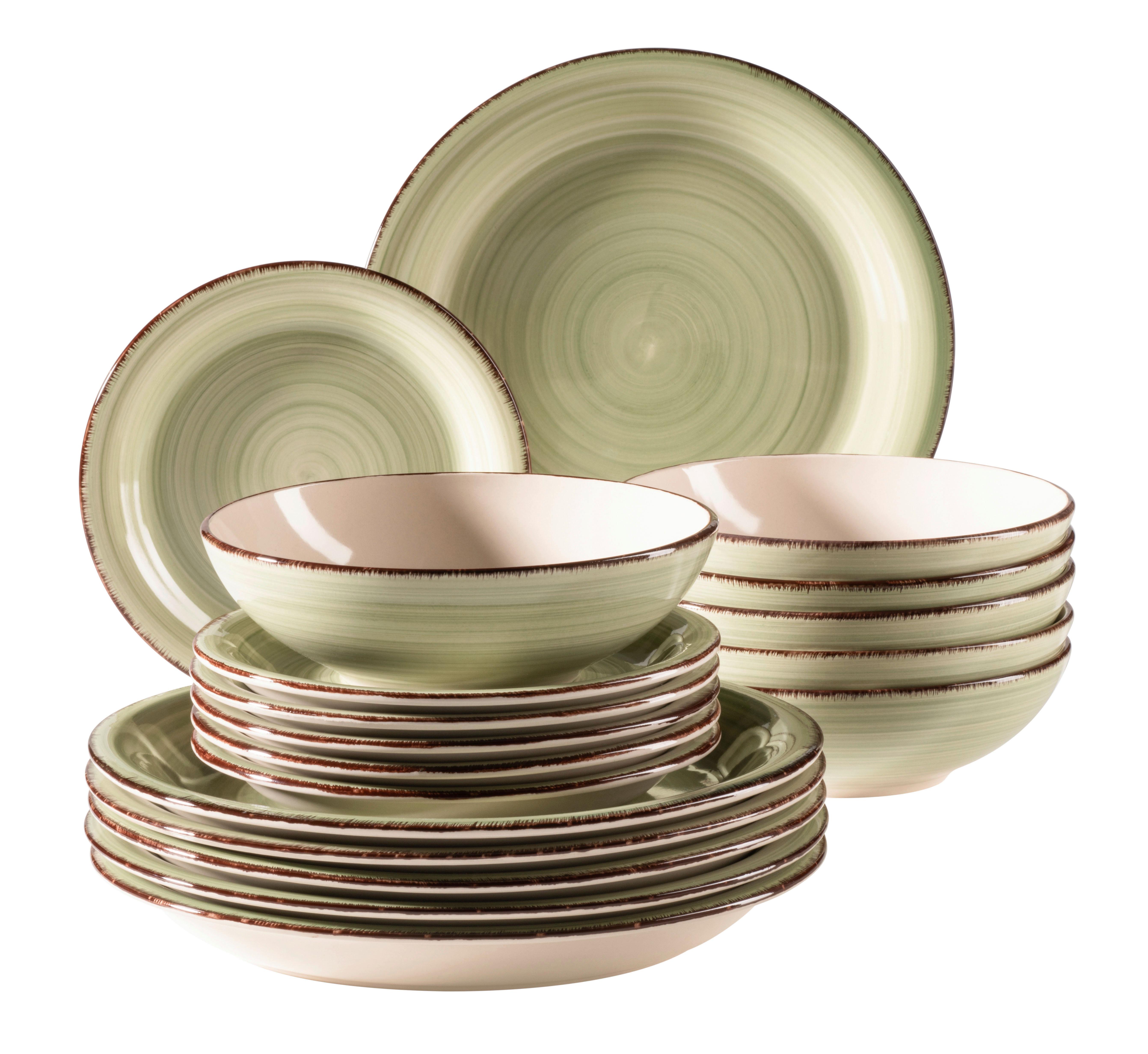 Tafelservice Lumaca Steinzeug 6 Personen Geschirr Set - Olivgrün, Basics, Keramik - Mäser