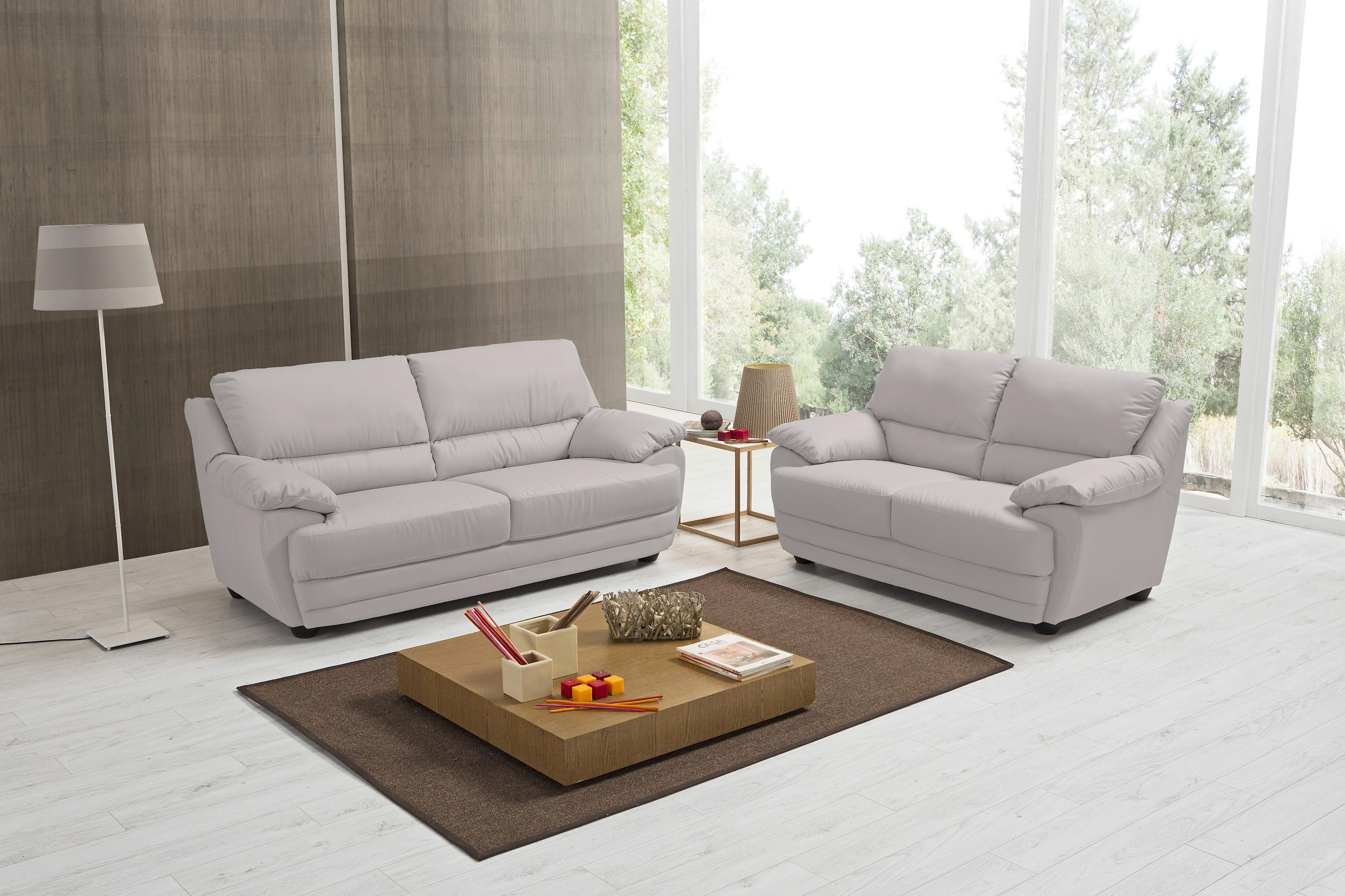 2-Sitzer-Sofa Nebolo Hellgrau Lederlook - Hellgrau, Design, Textil (209/97/100cm) - Livetastic