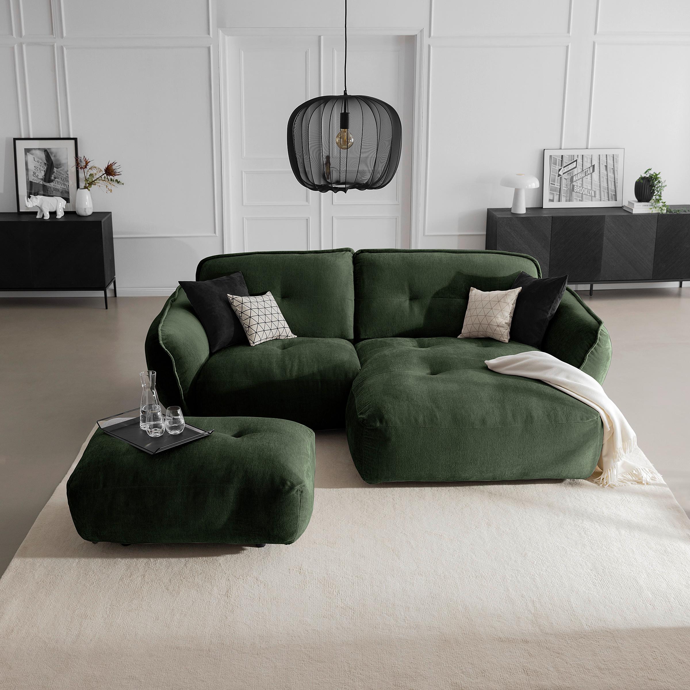 Hocker Fluffy, Dunkelgrün B: 112 Cm - Dunkelgrün/Schwarz, MODERN, Textil (112/46/65cm) - Trendmanufaktur