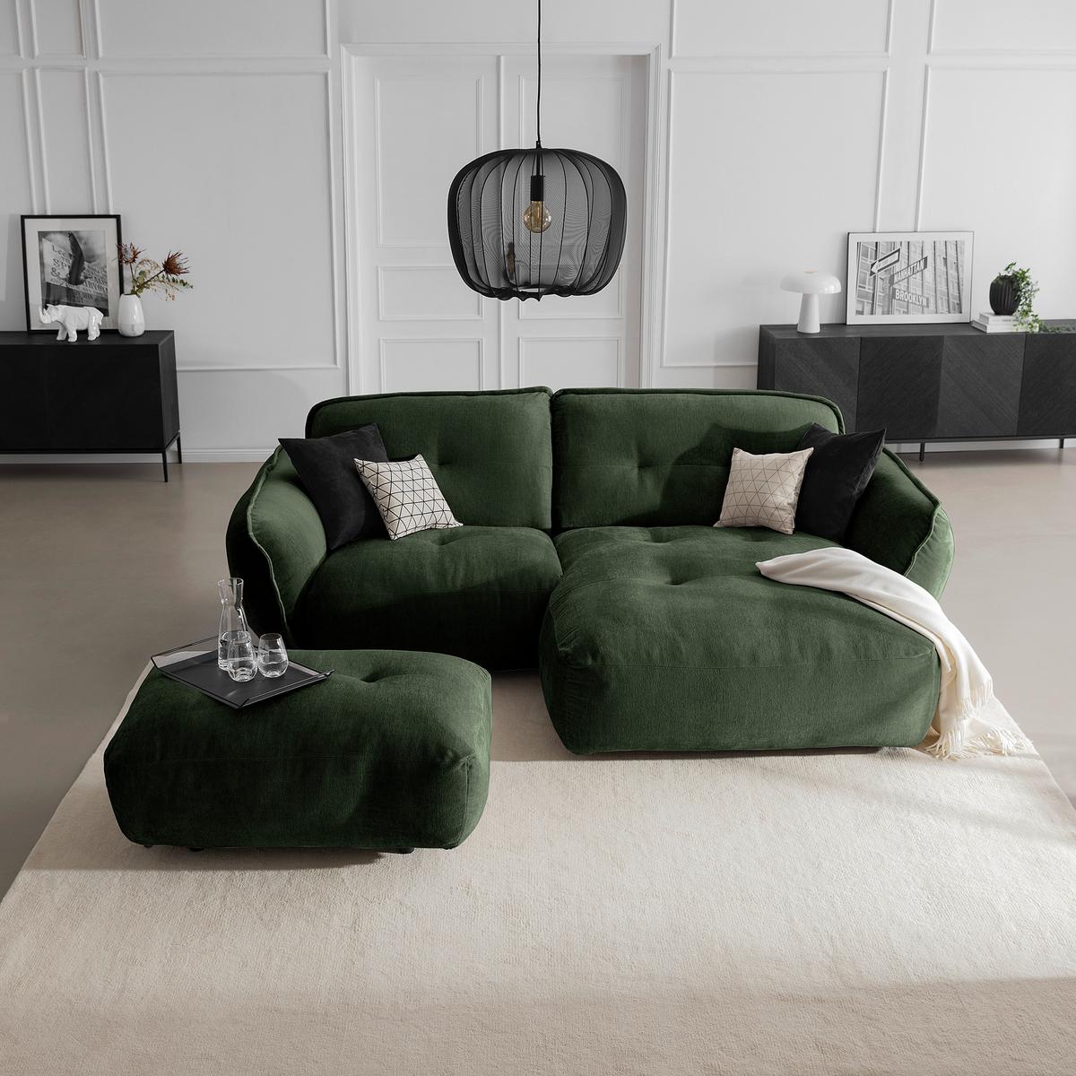 Hocker Fluffy, Dunkelgrün B: 112 Cm - Dunkelgrün/Schwarz, MODERN, Textil (112/46/65cm) - Trendmanufaktur