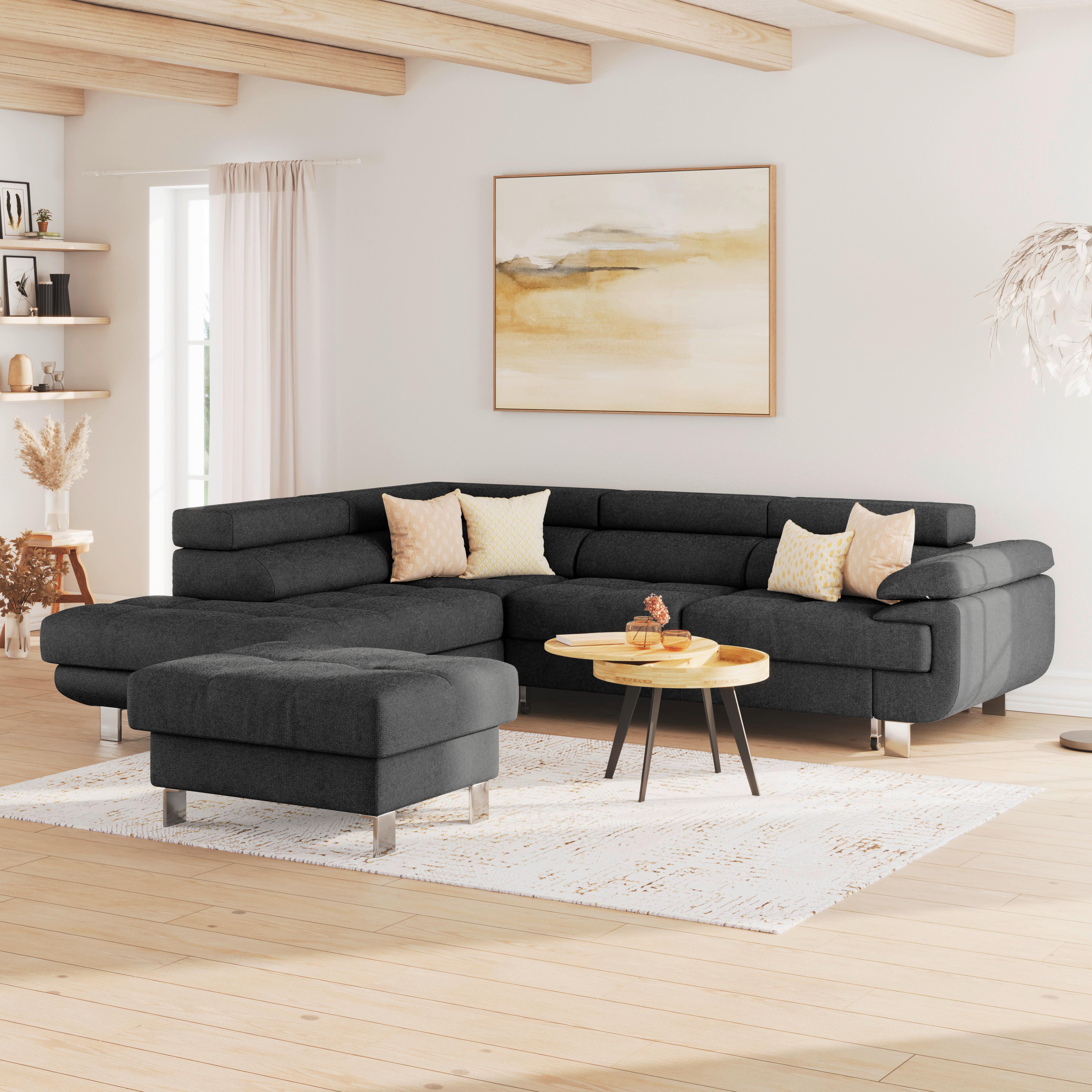 Ecksofa Mit Schlaffunktion + Bettkasten Savona, Webstoff - Blaugrau/Graphitfarben, MODERN, Textil (230/270cm) - Ondega