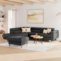 Ecksofa mit Schlaffunktion & Bettkasten Graphitfarben - Blaugrau/Graphitfarben, MODERN, Textil (230/270cm) - Ondega