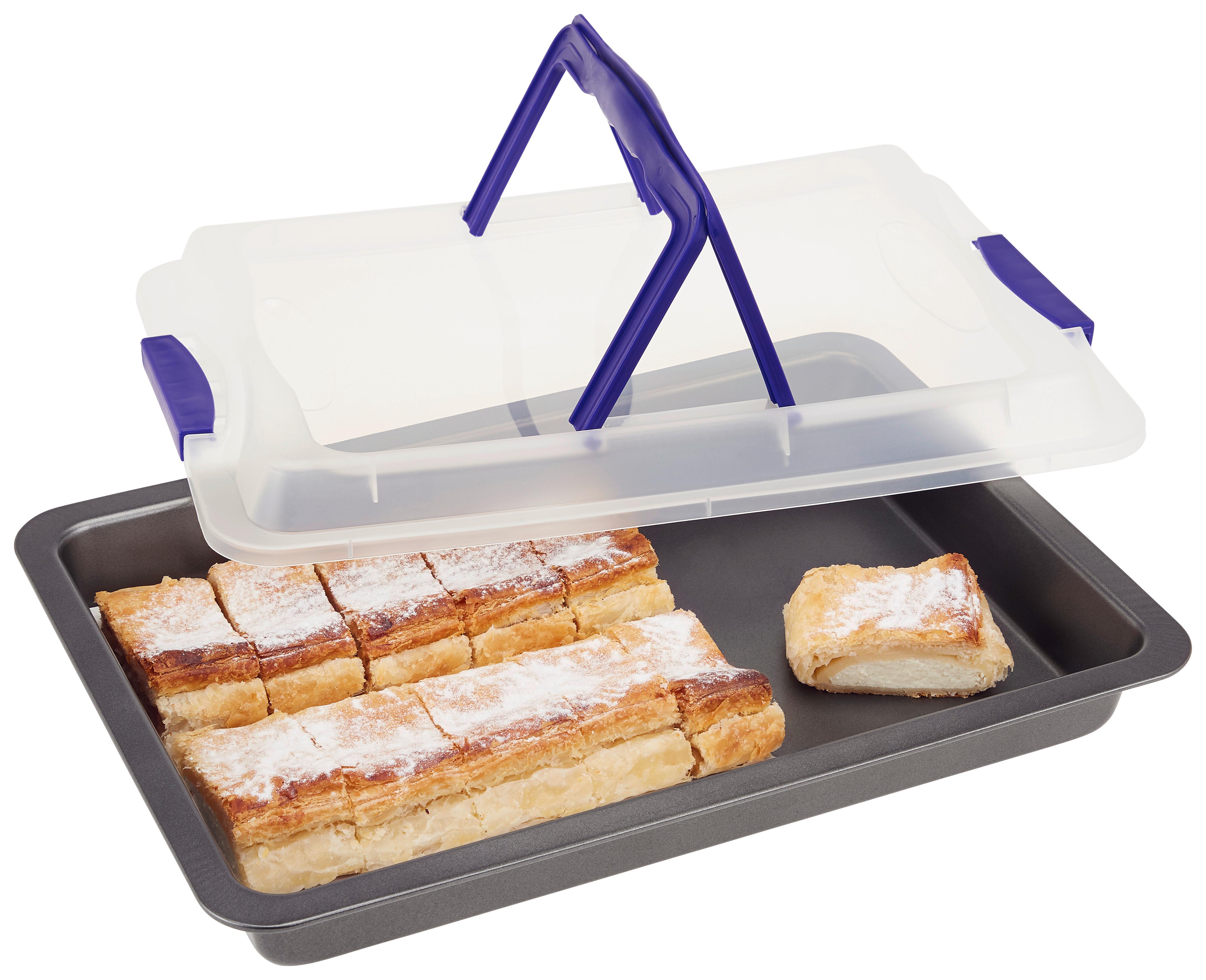 Kuchentransportbox Fee L/B/H: ca. 42/29/5 cm - Blau/Weiß, KONVENTIONELL, Kunststoff/Metall (42/29/5cm) - Luca Bessoni