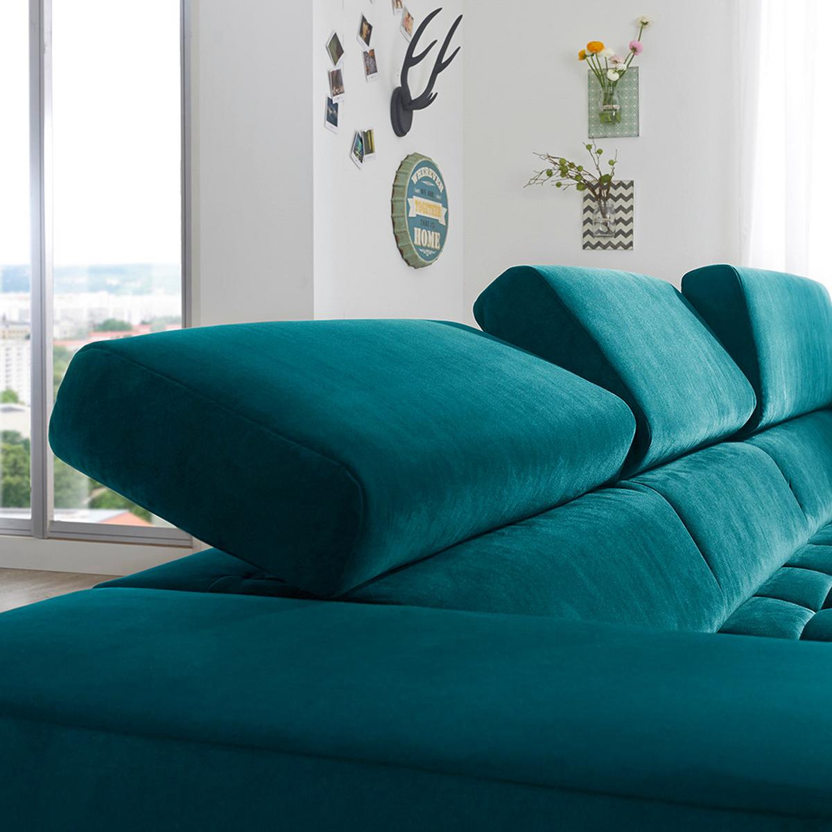 Sedacia súprava IBA, pravá, tyrkysová, bez funkcií - chrómová/tyrkysová, Lifestyle, textil (323/73/222cm) - Premium Living