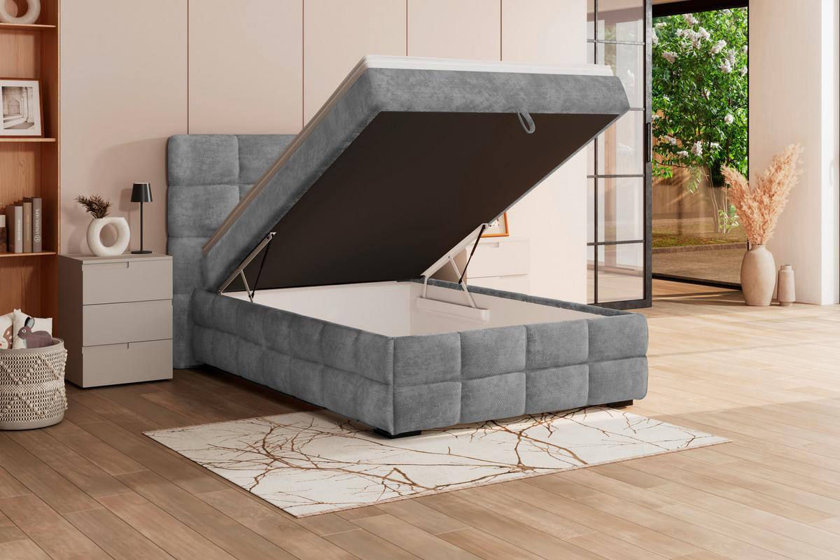 Čalúnená posteľ VEGA 140x200 cm, sivá - čierna/sivá, Trend, drevo/textil (140/200cm)