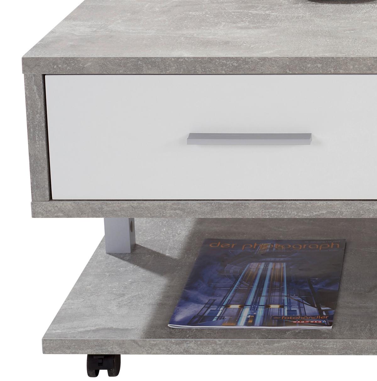 Couchtisch Mit Stauraum + Rollen Quattro Betonoptik/weiß - Weiß/Grau, MODERN, Holzwerkstoff (105/45/60cm)