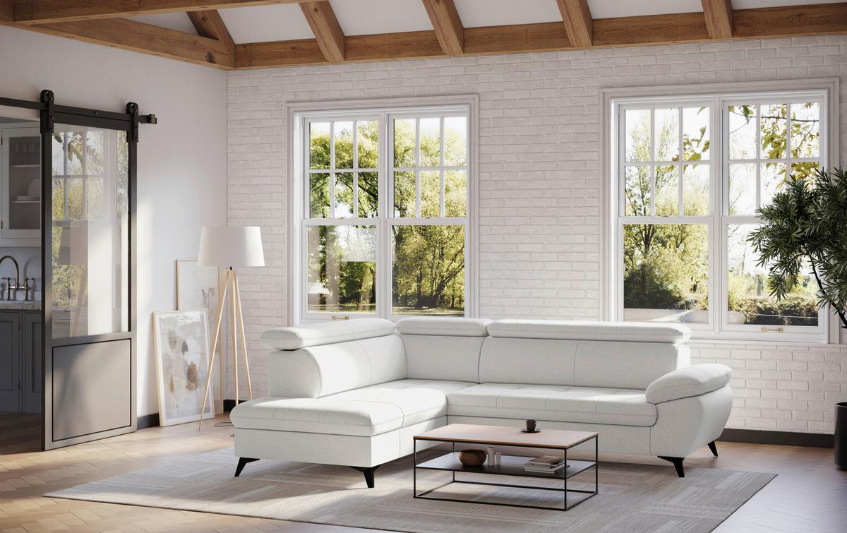 Ecksofa mit Bettfunktion Hudson, Chenille Silberfarben - Silberfarben/Schwarz, KONVENTIONELL, Textil (207/256cm) - Sembella