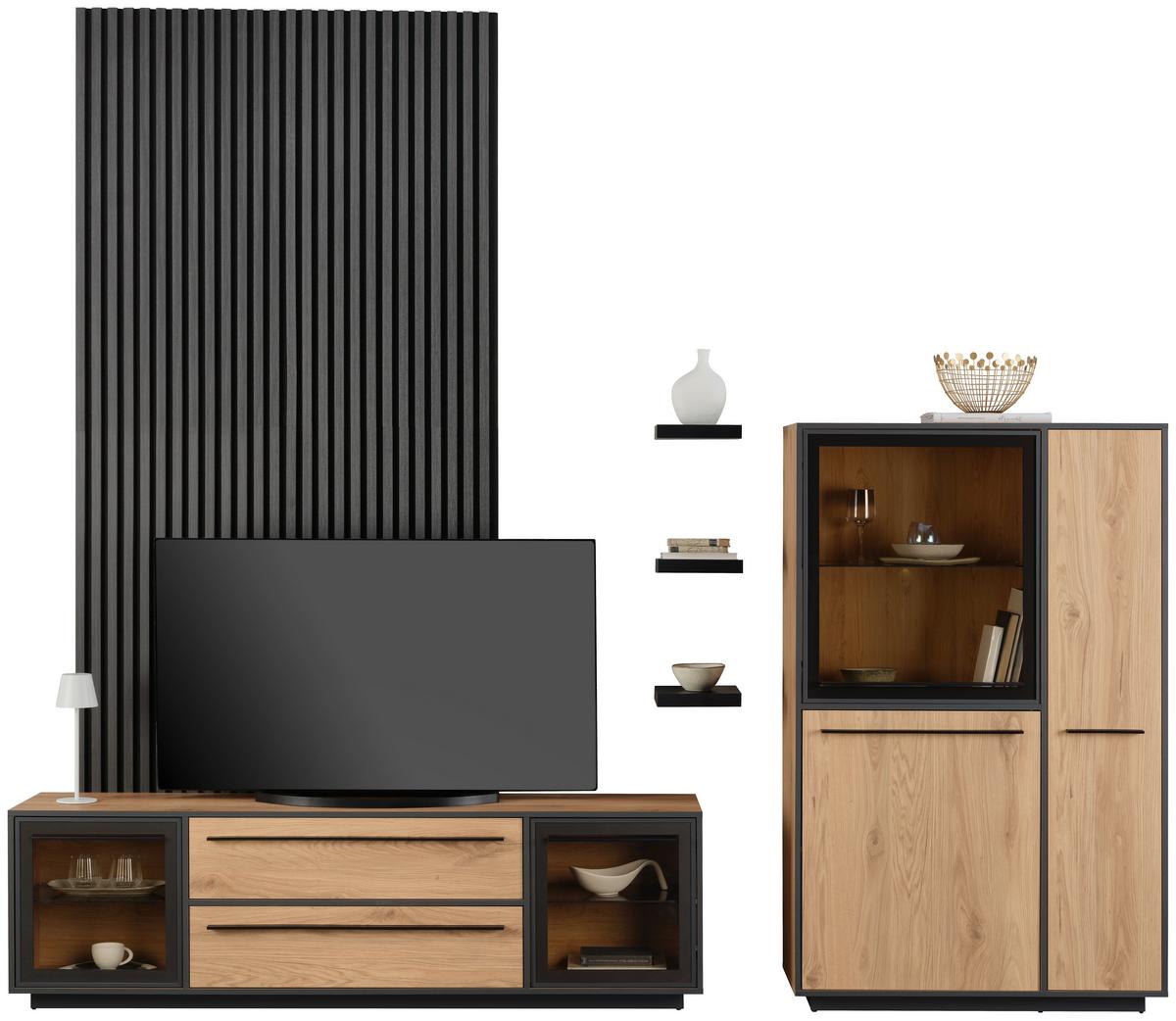 Highboard Nadiro B: 101 Cm Wildeiche Dekor/schwarz Matt - Eichefarben/Schwarz, Trend, Glas/Holzwerkstoff (101/161/41cm) - Livetastic