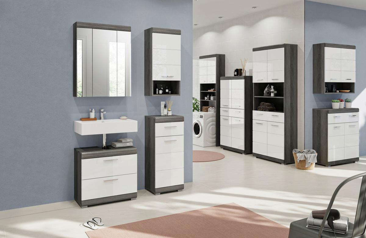 Badezimmer Scout - Weiß Hochglanz/Grau, MODERN, Holzwerkstoff (97cm) - MID.YOU