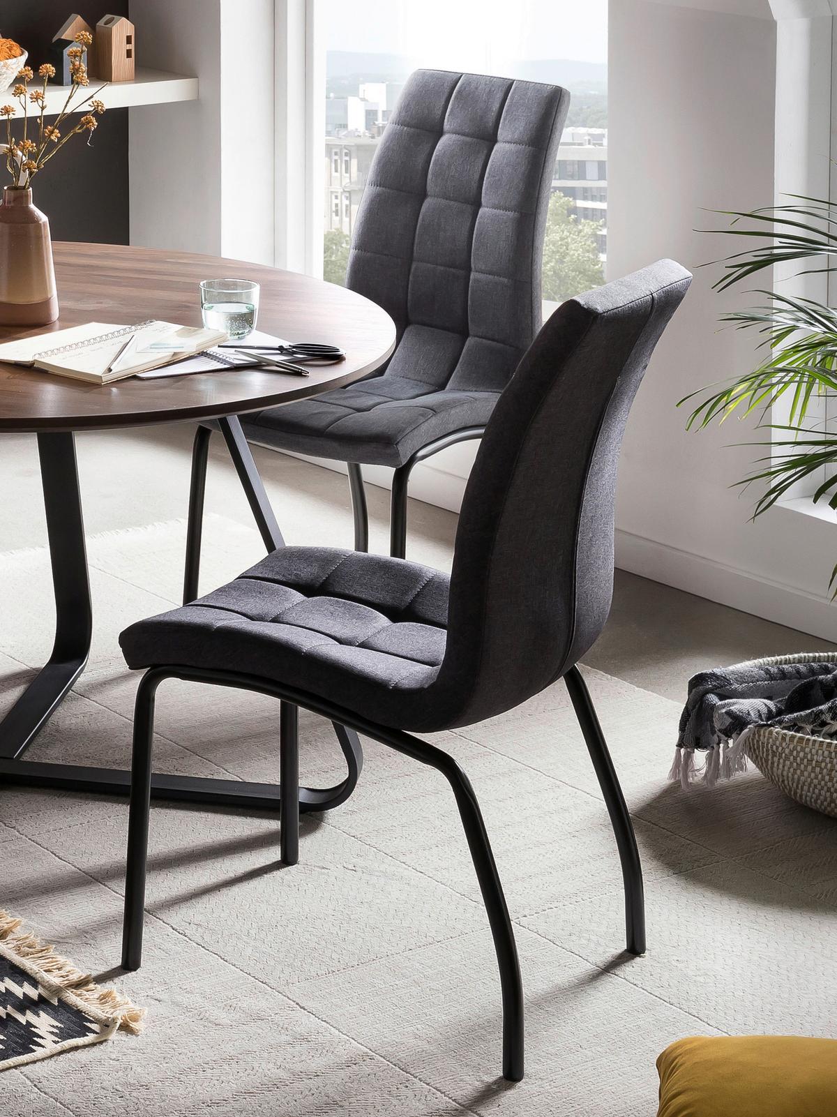 Stuhl-set Dunkelgrau, B: 42cm - Dunkelgrau/Schwarz, Design, Textil/Metall (42/103/58,5cm) - Livetastic