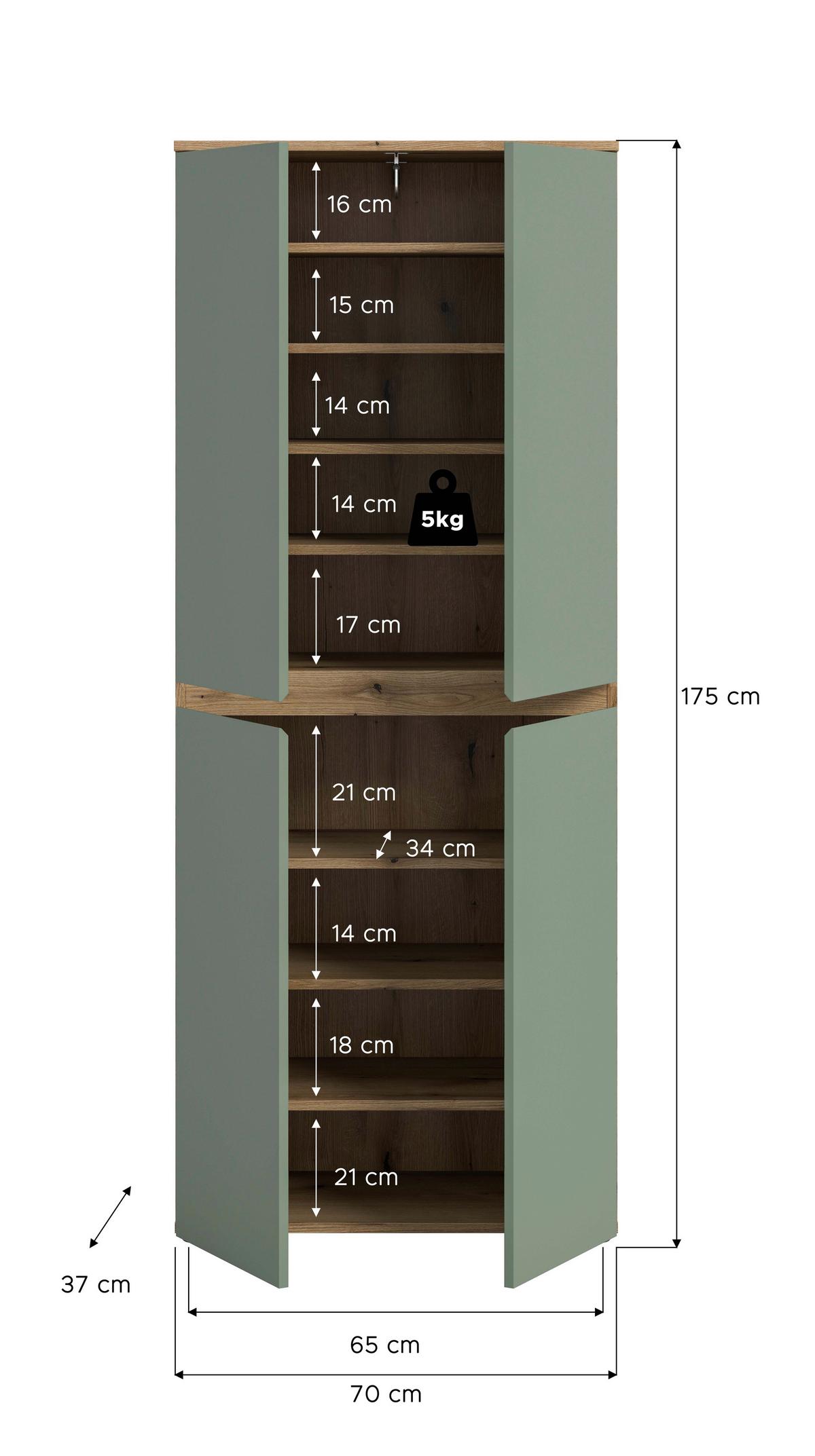 Garderobenschrank Scarpa Eichefarben/graugrün B: 70 Cm - Eichefarben/Schwarz, Design, Holzwerkstoff (70/175/37cm) - Livetastic