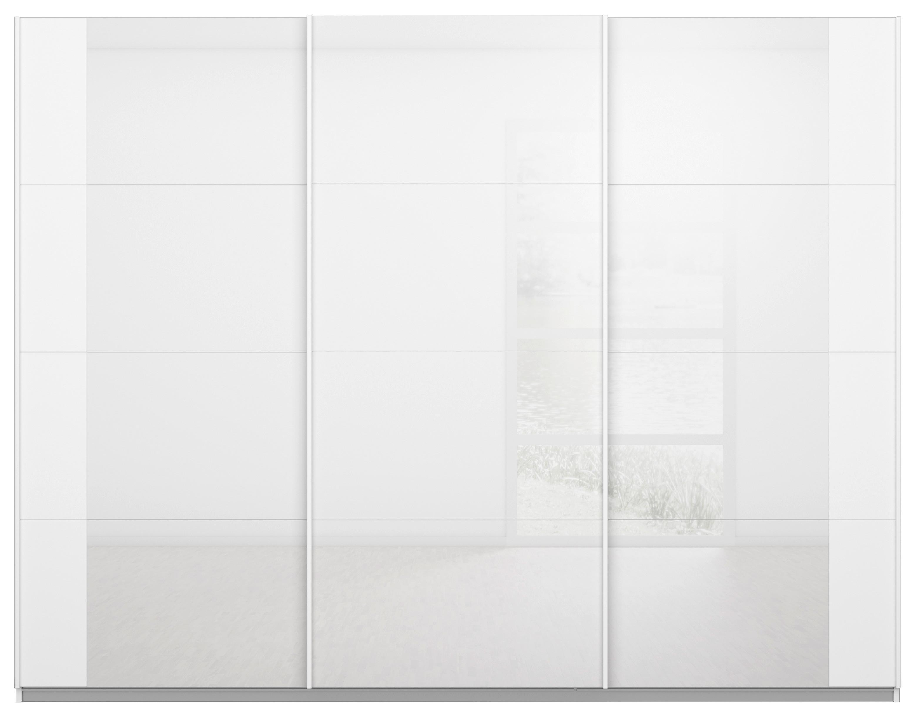 Schwebetürenschrank Artemis B: 271 cm Weiß/Weiß Hochglanz - Weiß Hochglanz/Weiß, MODERN, Glas/Holzwerkstoff (271/210/62cm) - Rauch Möbel